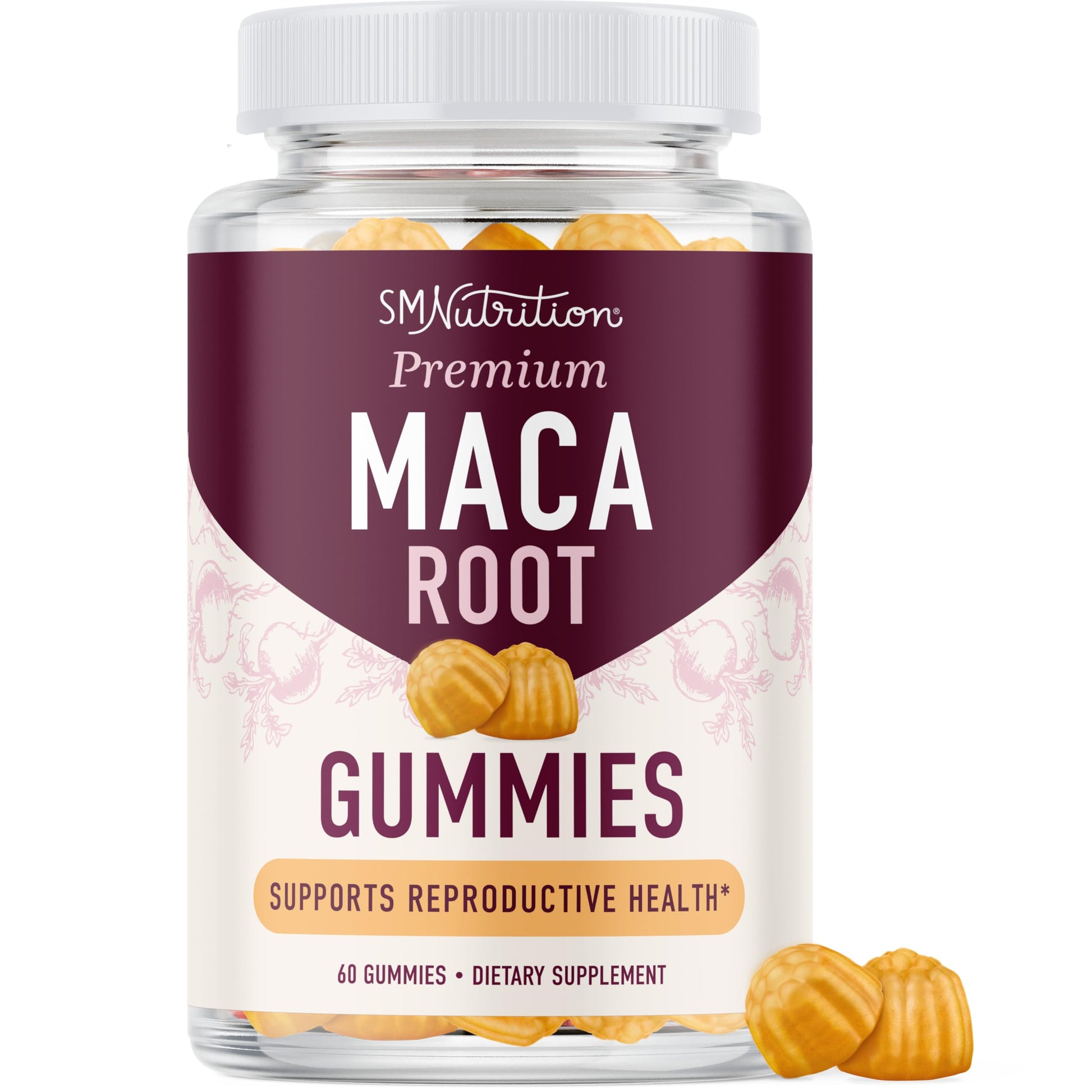 Maca Root Gummies with Natural Peach Flavor | Drive, Performance & Energy Support | Hormone Balance for Women and Men | Herbal Supplements 200MG Extra Strength | Vegetarian, Non-GMO | 60 Gummies SMNutrition uk supplements