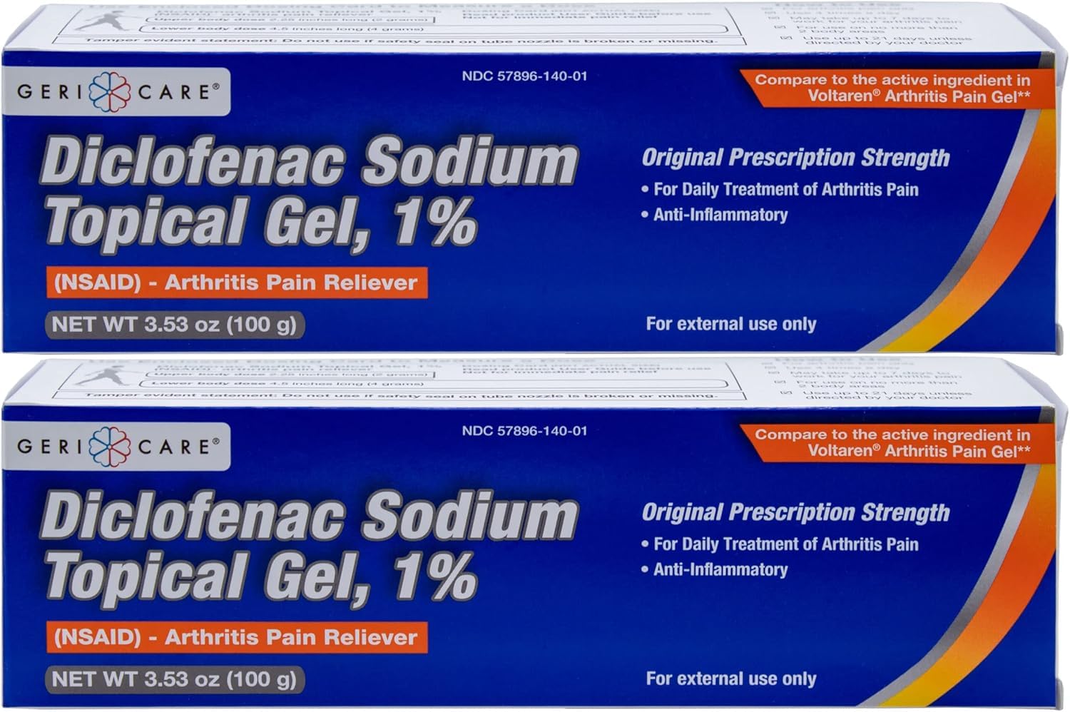 GeriCare Topical Arthritis Pain Relief Gel Diclofenac Sodium 1% (NSAID) Hand Wrist Elbow Foot Ankle Knee Extra-Strength Pain Reliever- Anti-inflammatory Arthritis Pain Treatment, 3.53oz (2 Pack) GeriCare uk supplements