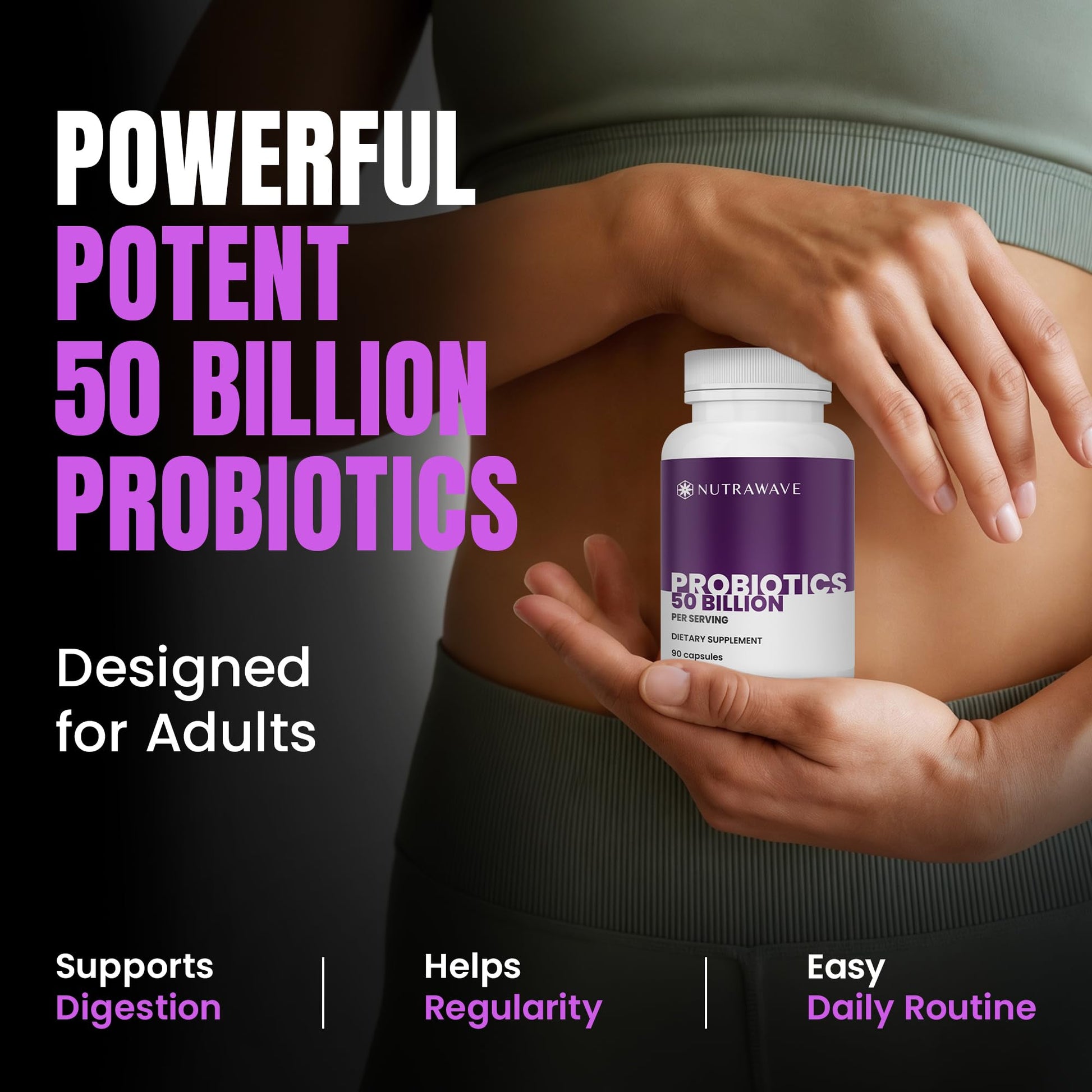 Nutrawave 50 Billion Probiotics for Women & Men, 15 Strains Active Culture. Relieves Bloating & Constipation, Improved Digestion & Gut Health Supplement, Vegan. 60 Powerful Small Capsules. Nutra Wave uk supplements