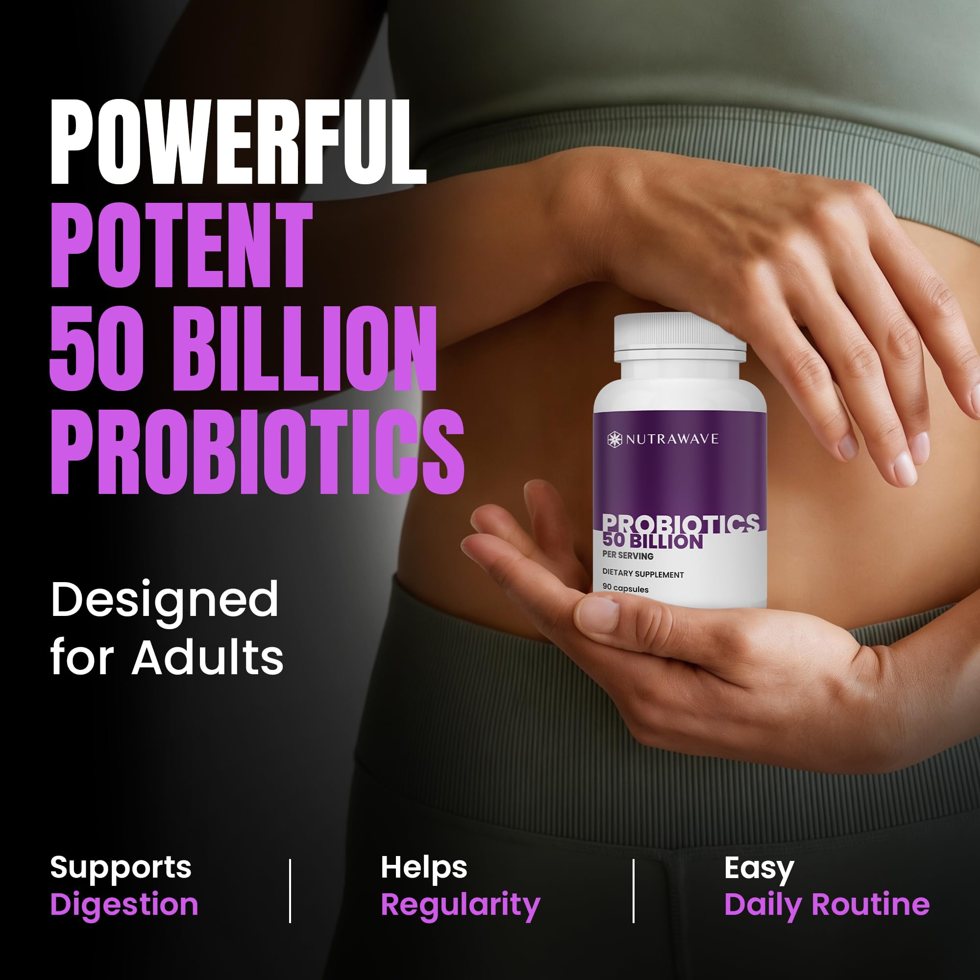 Nutrawave 50 Billion Probiotics for Women & Men, 15 Strains Active Culture. Relieves Bloating & Constipation, Improved Digestion & Gut Health Supplement, Vegan. 60 Powerful Small Capsules. Nutra Wave uk supplements