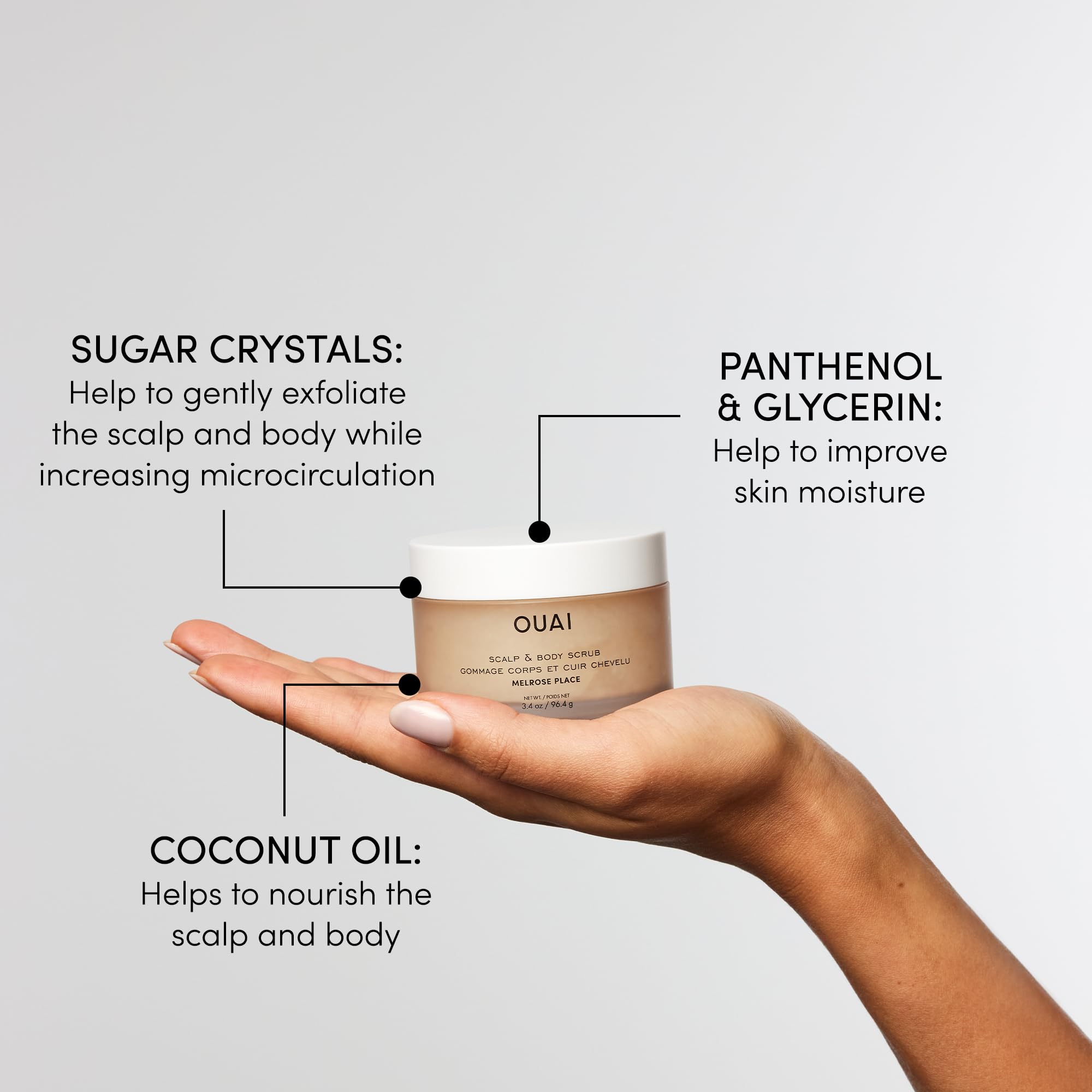 OUAI Scalp & Body Scrub Travel Size, Melrose Place - Exfoliating Body Scrub with Sugar & Coconut Oil Blend for Smooth, Moisturized Skin - Gentle for Removing Product Build Up (3.4 Oz) OUAI uk supplements