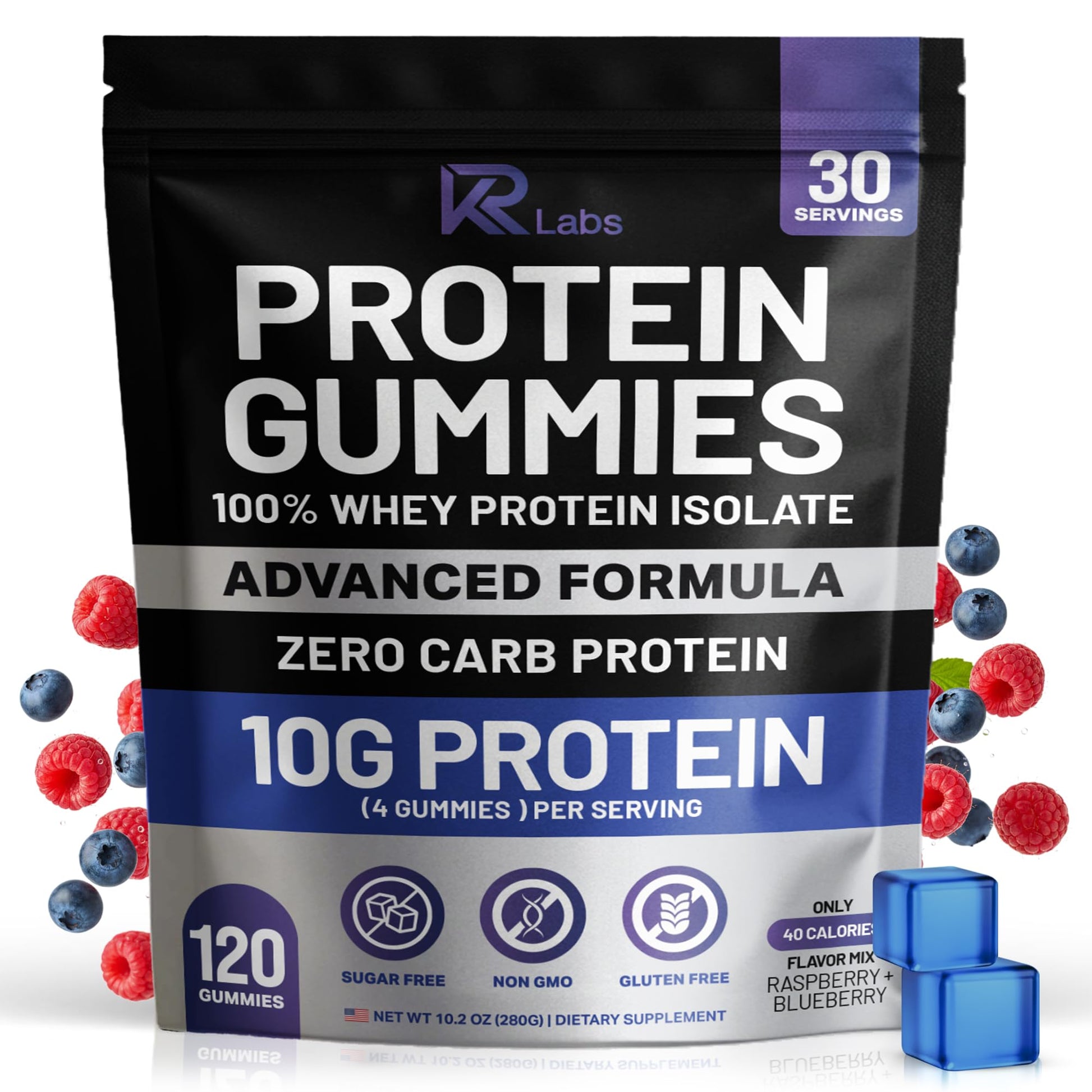 KR Labs Zero Carb 100% Pure Whey Isolate Protein Gummies | 300g Total Protein per Bag | 10g per Serving Plant Based with Vitamins for Men & Women KR Labs uk supplements