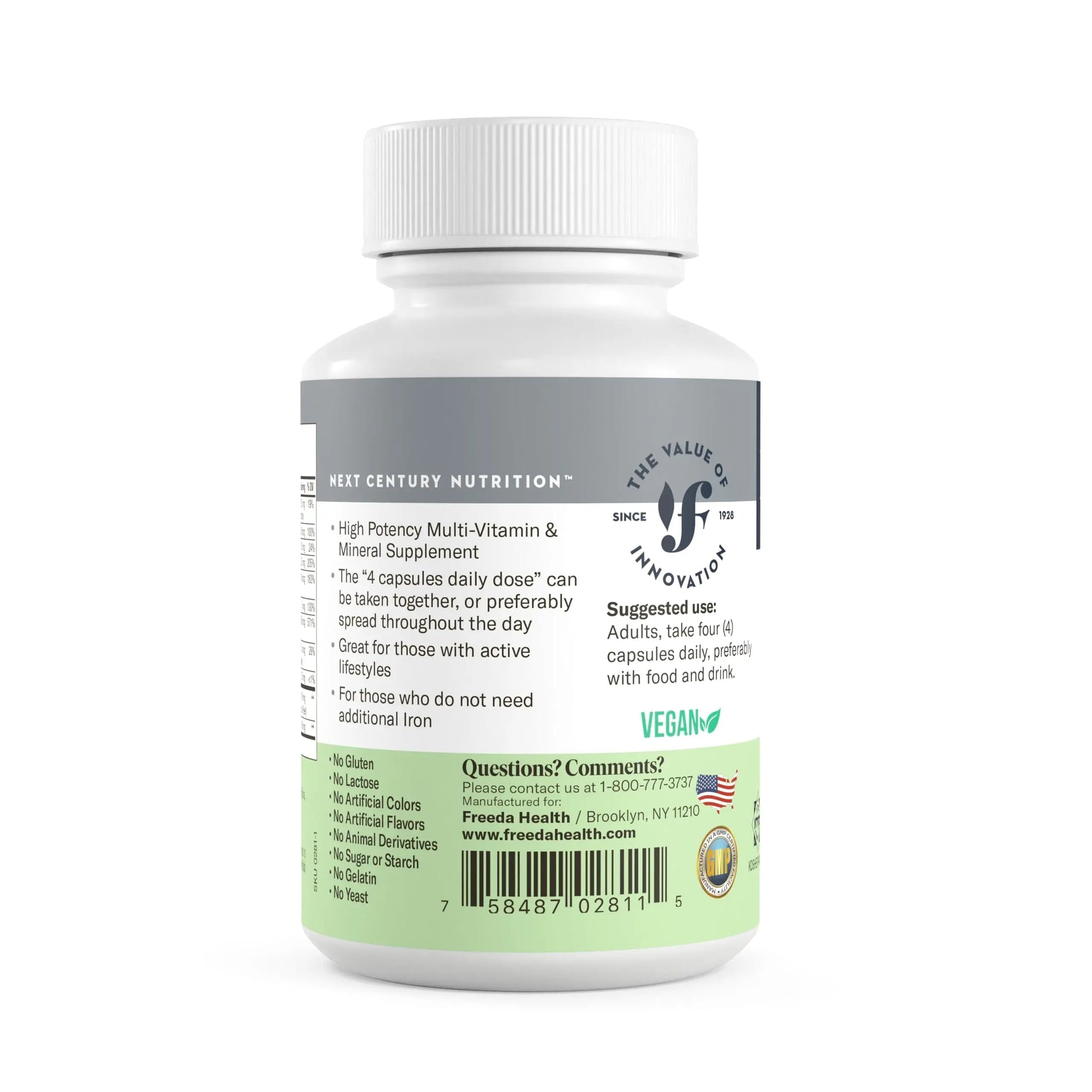 FREEDA Ultra Multivitamin Capsules – High-Potency Daily Supplement for Men & Women – Iron-Free – 120 Count – Kosher Certified FREEDA uk supplements