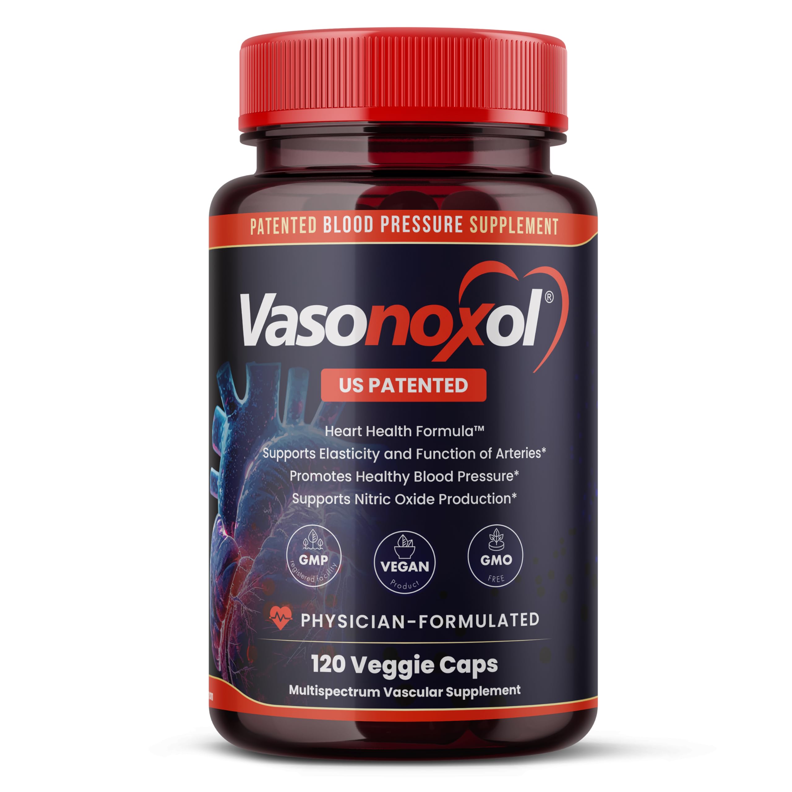 Vasonoxol U.S. Patented Nitric Oxide Supplement for Blood Pressure Support 2880mg - Physician Formulated Vascular Health Formula with L-Arginine & L-Citrulline - Vegan, Non-GMO (120 Capsules) Panoxol uk supplements