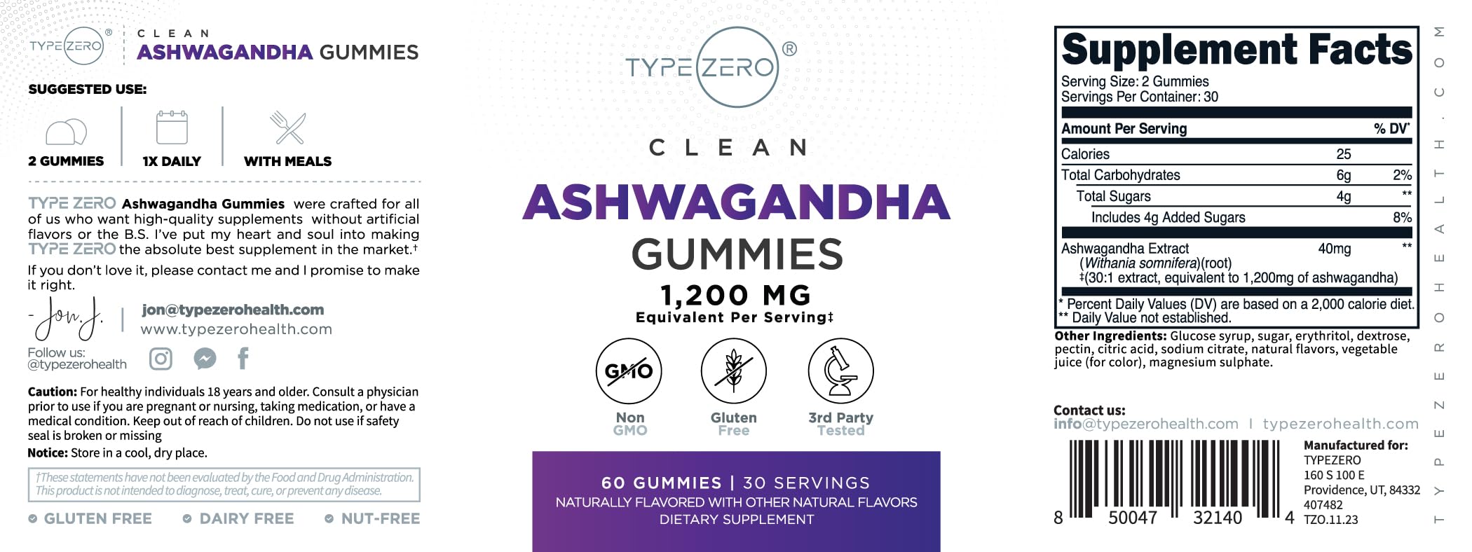 Type Zero Ashwagandha Gummies 60 Gummies for 30 Servings Per Bottle - Ashwagandha Herbal Extract Supplement, Gluten Free, GMO Free Type Zero uk supplements