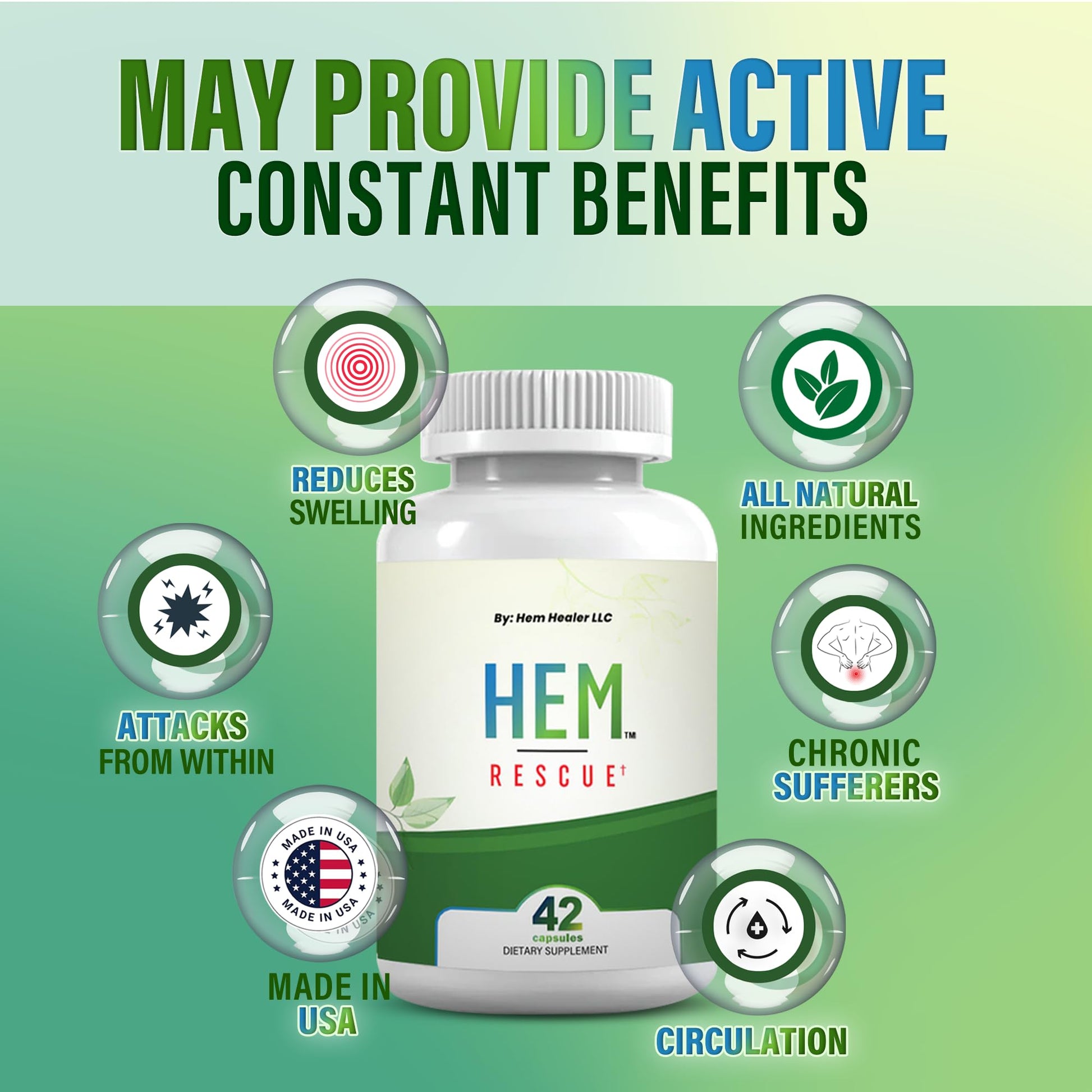 Hem Healer Hem Rescue Hemorrhoid Treatment Supplement - All Natural, Reduces Discomfort & Swelling, Boosts Blood Flow, Oral Botanical Blend, Made in USA - (1 Bottle Pack) Hem Healer uk supplements