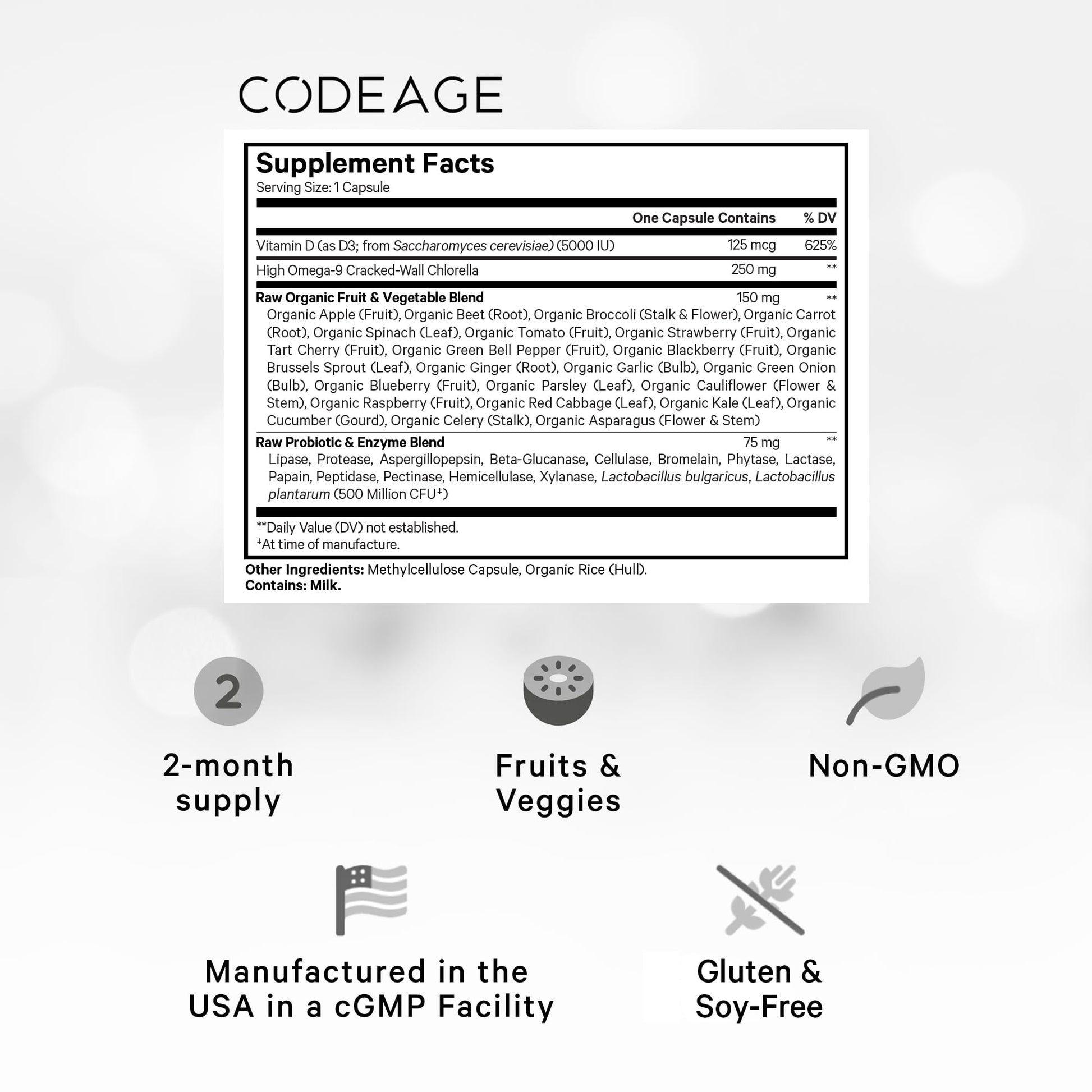 Codeage Raw Vitamin D3+ High Potency 5000 IU Supplement from Saccharomyces Cerevisiae - Raw Vitamin, Probiotics, Digestive Enzymes, Fruits & Greens - 2-Month Supply - 60 Capsules Codeage uk supplements