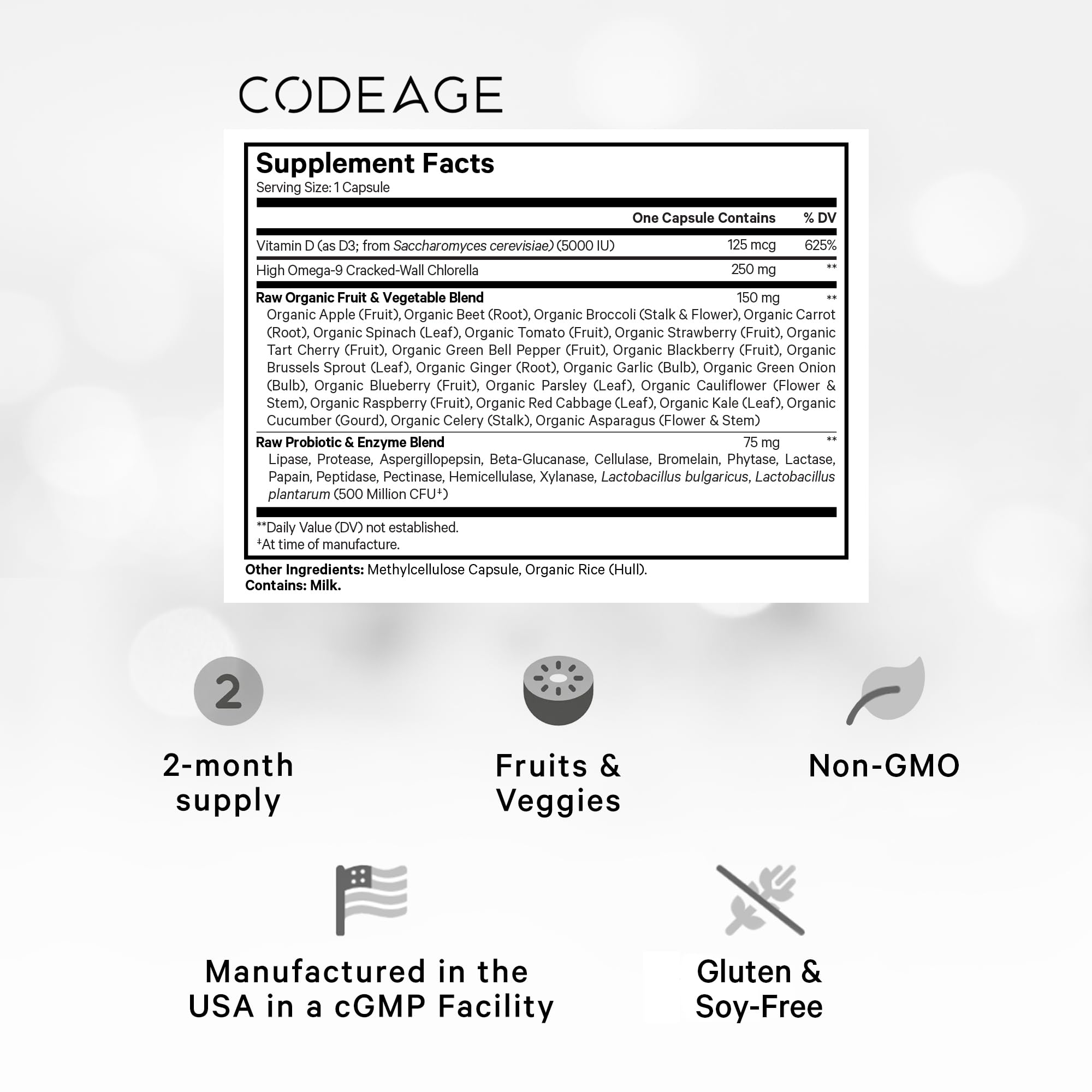 Codeage Raw Vitamin D3+ High Potency 5000 IU Supplement from Saccharomyces Cerevisiae - Raw Vitamin, Probiotics, Digestive Enzymes, Fruits & Greens - 2-Month Supply - 60 Capsules Codeage uk supplements