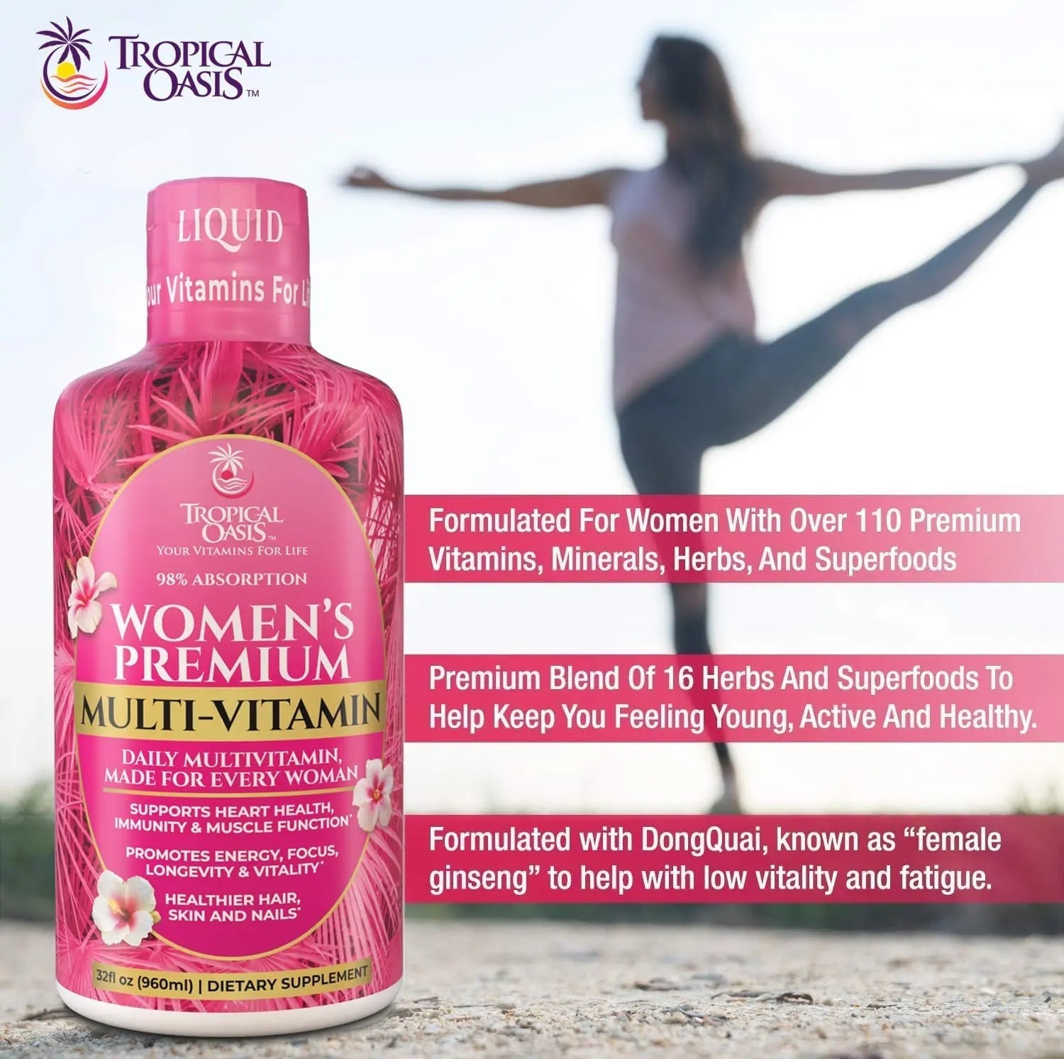 Premium Liquid Multivitamin for Women | Sugar Free Women’s Multivitamin | 100+ Vitamins, Minerals Tropical Oasis uk supplements