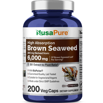 NusaPure Brown Seaweed 30:1 Extract, 200 mg Equivalent to 6,000 mg 200 Veggie Capsules - (Vegan, Non-GMO Bioperine) NusaPure uk supplements