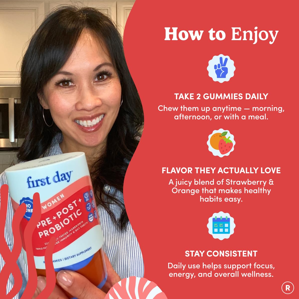 FIRST DAY Womens 3-in-1 Probiotic Gummies – Prebiotic + Probiotic + Postbiotic Supplement – Supports Digestive & Oral Health, Immune Function & Energy Levels – 30-Day Supply FIRST DAY uk supplements
