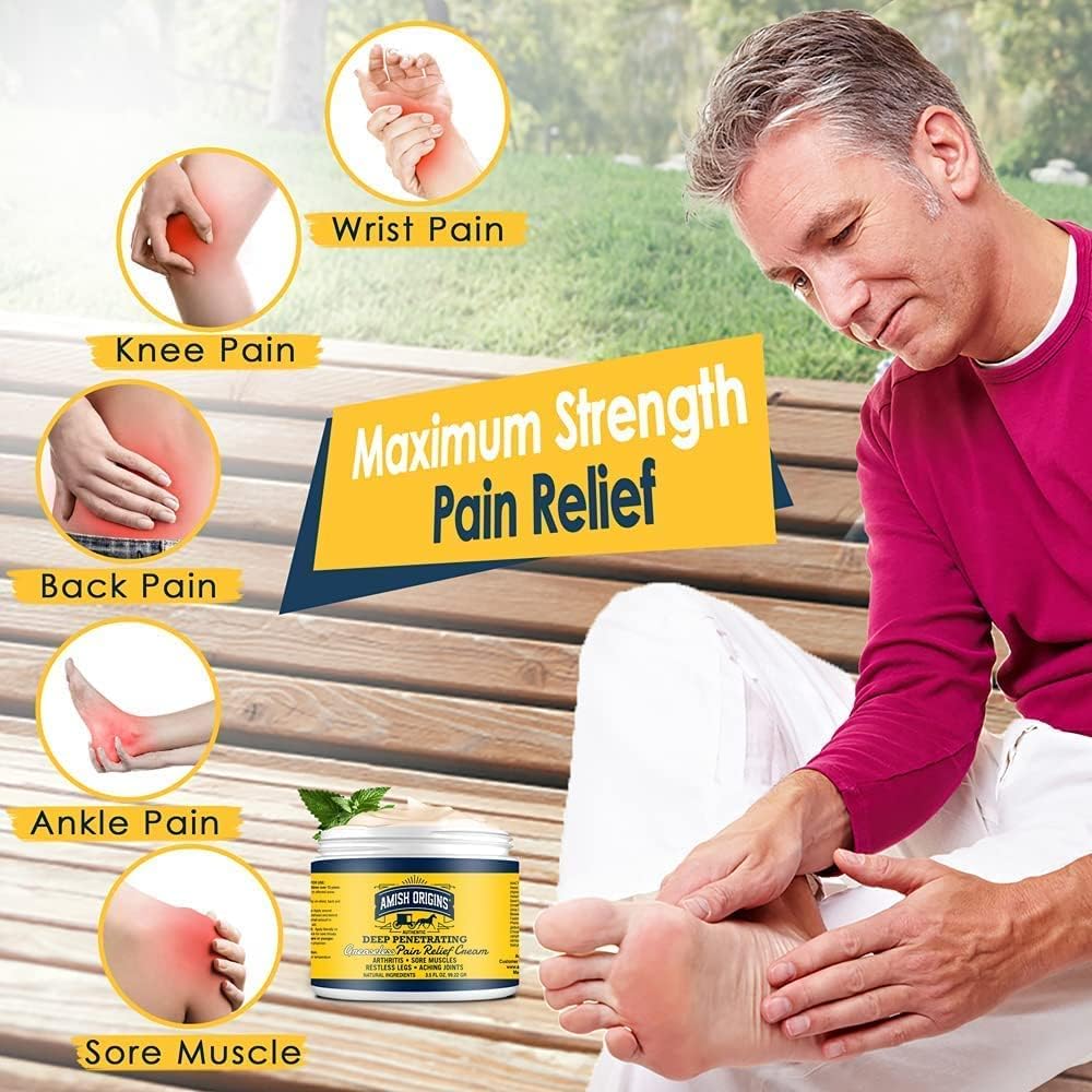Amish Origins Arthritis Pain Relief Cream - 7 oz - Maximum Strength Deep Penetrating for Joint, Muscle, Knee, Back, Feet, Hand, Ankle, Aches, Neuropathy Amish Origins uk supplements