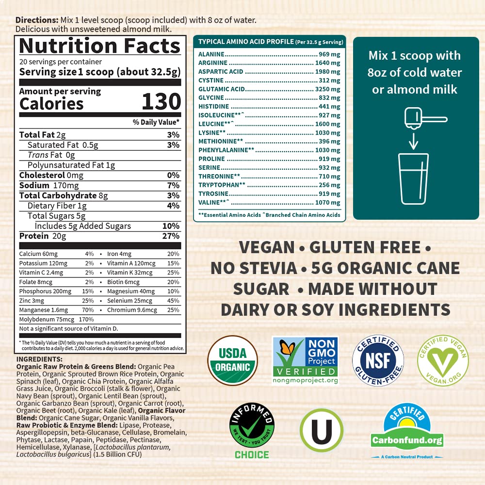 Garden of Life Raw Organic Protein & Greens Lightly Sweet, Vegan Protein Powder Garden of Life uk supplements
