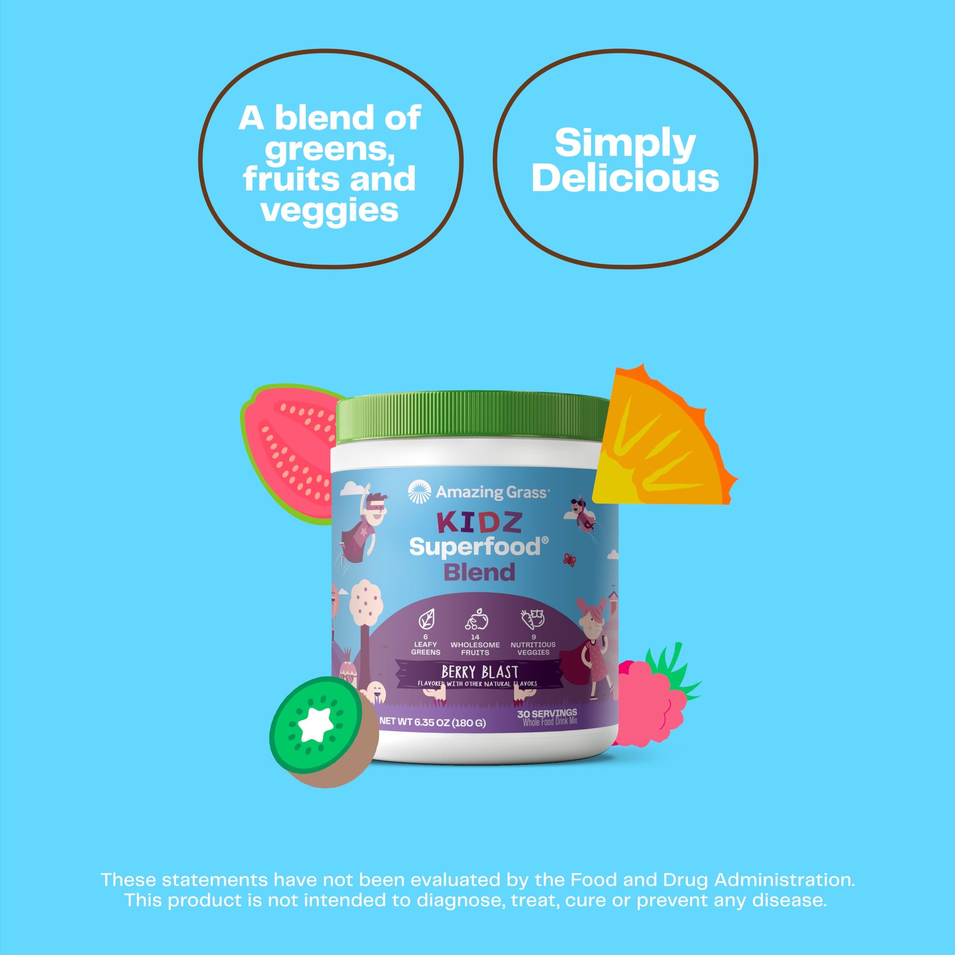 Amazing Grass Kidz Superfood: Organic Greens, Fruits, Veggies, Beet Root Powder & Probiotics for Healthy Kids, Berry Blast, 30 Servings Amazing Grass uk supplements