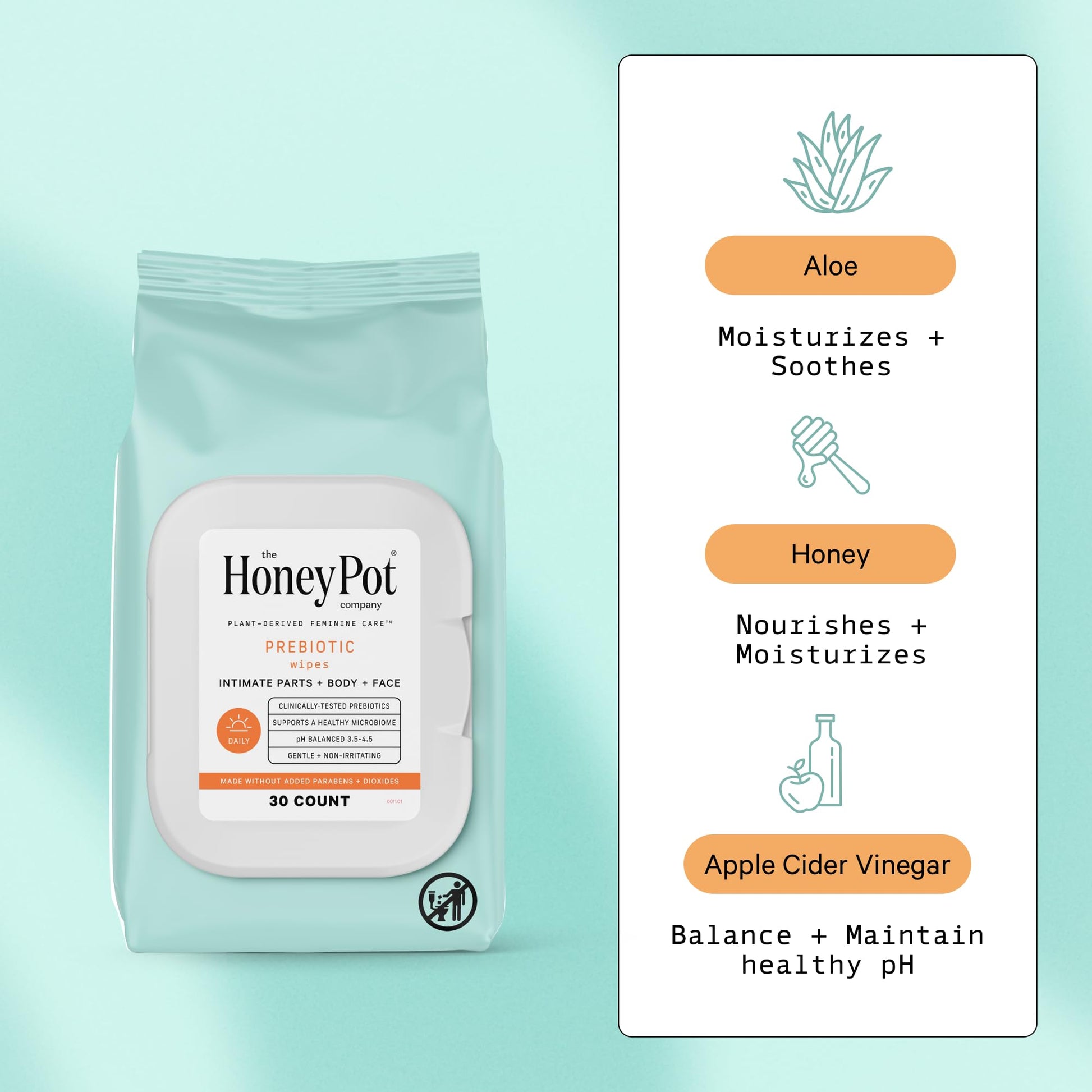 The Honey Pot Company - Prebiotic Feminine Wipes - Herbal Infused Feminine Hygiene Wipes The Honey Pot Company uk supplements