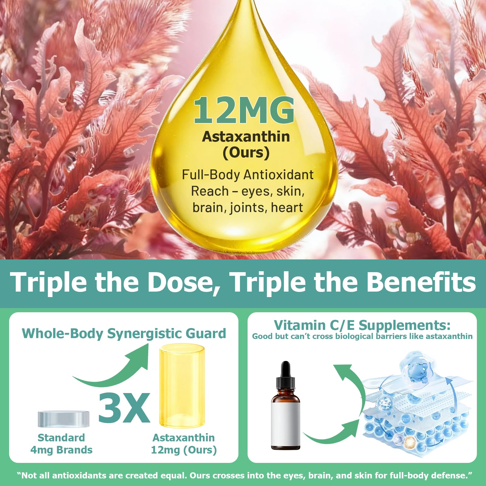 JUIWEFKK Astaxanthin Supplement 12mg Liquid Drops, Premium Natural Astaxanthin Antioxidant from Fresh Microalgae Source w. Mct Oi for Eye Immune Joint Skin Health, Liquid Formula for Max Absorption JUIWEFKK uk supplements