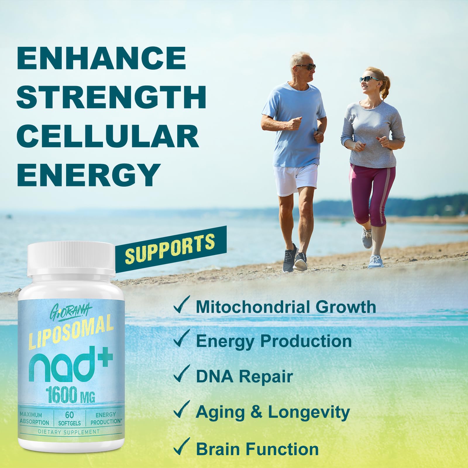 GIORANA 1600 MG Liposomal NAD+ Supplement, NAD+ Boosting Supplement, Superior Absorption, Vitamin B3 for Aging Defense, Longevity, Energy, Repair, Non-GMO, 60 Softgels GIORANA uk supplements
