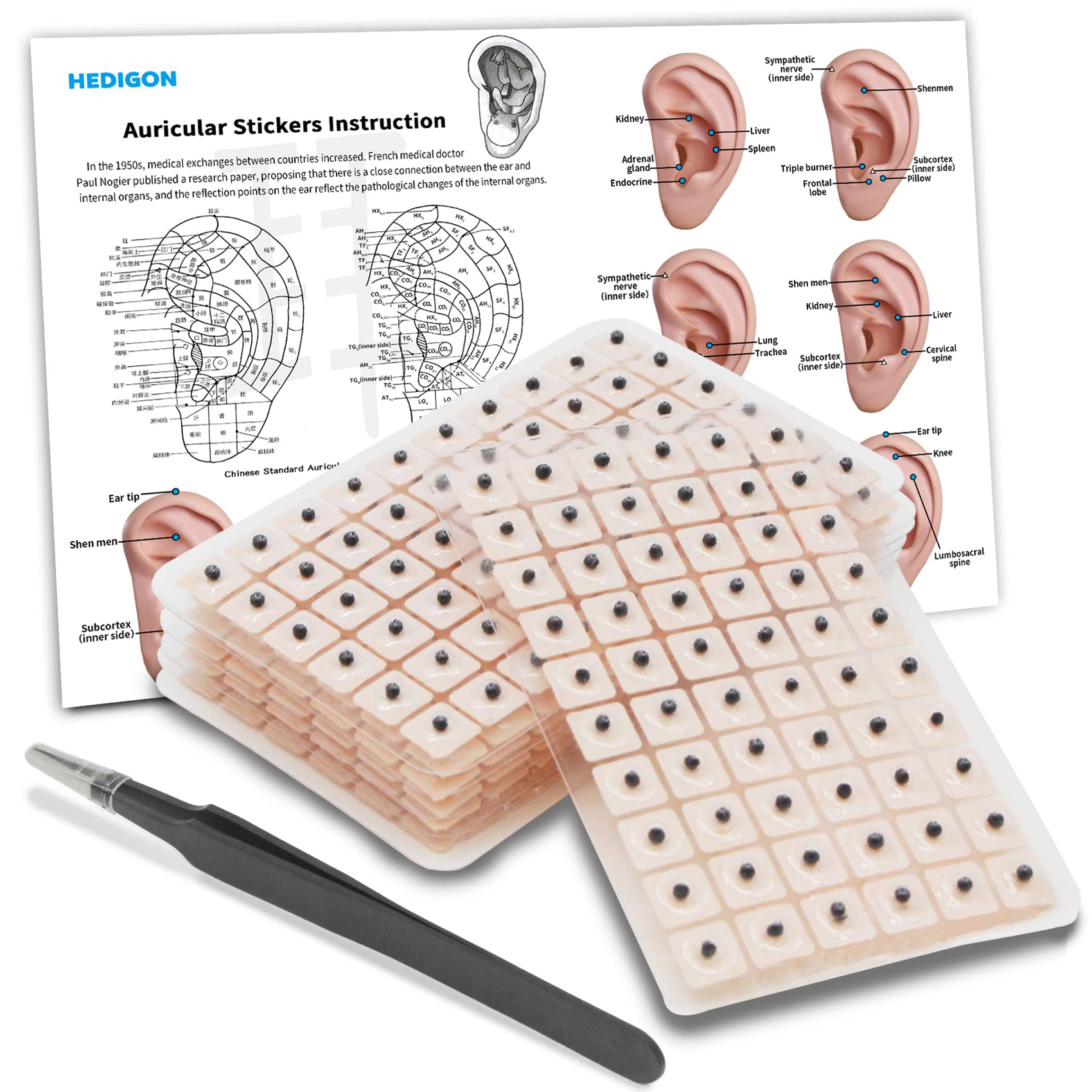 Ear Seeds Auricular Sticker kit,Acupuncture Kit Acupressure with Ears Seed 420 Pcs, Ear Chart, Tweezer Hedigon uk supplements
