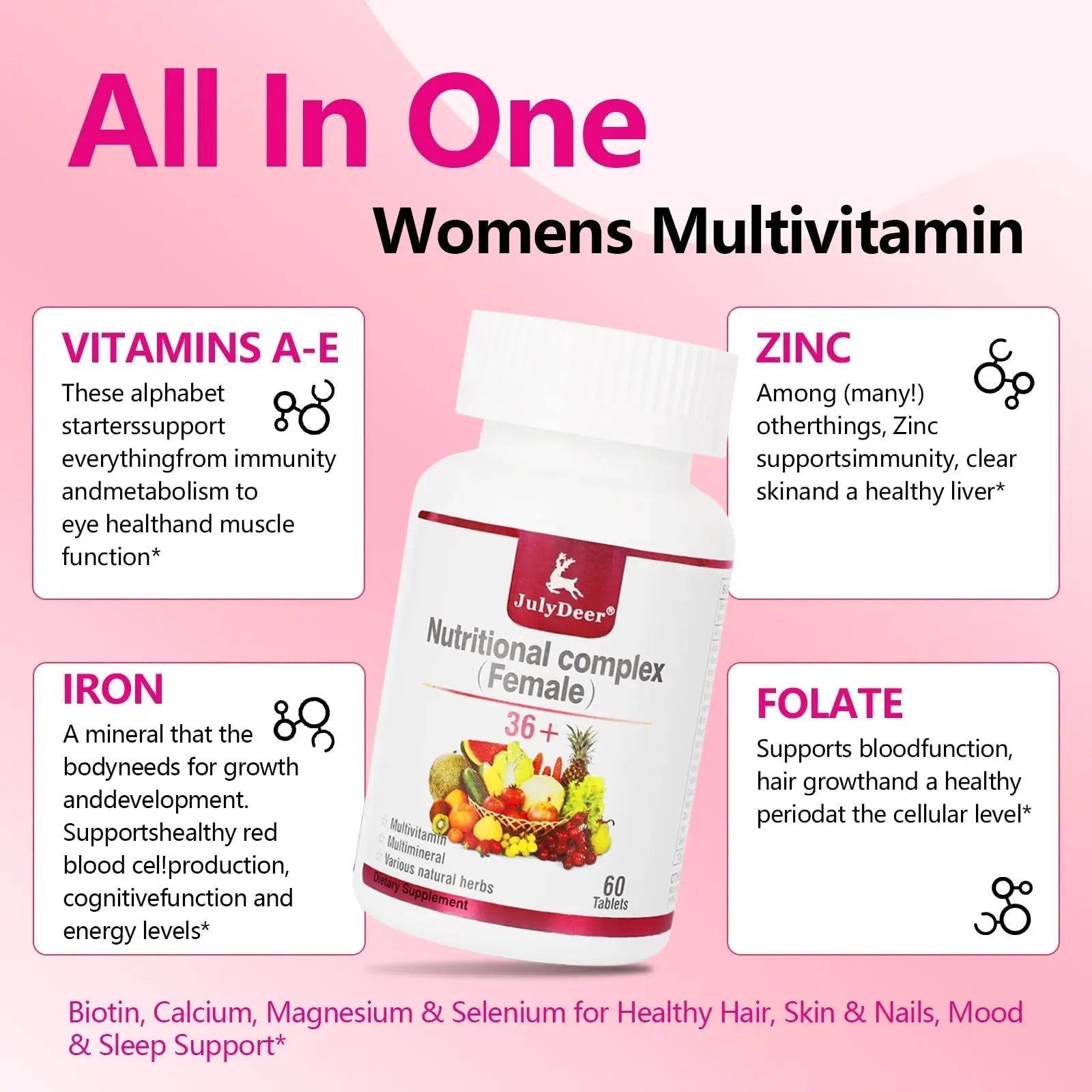 JulyDeer One Daily Tablet Multivitamin for Women - Complete Multimineral with Vitamin A, C, D, E and B-Complex, Zinc & More for Women's Immunity JulyDeer uk supplements