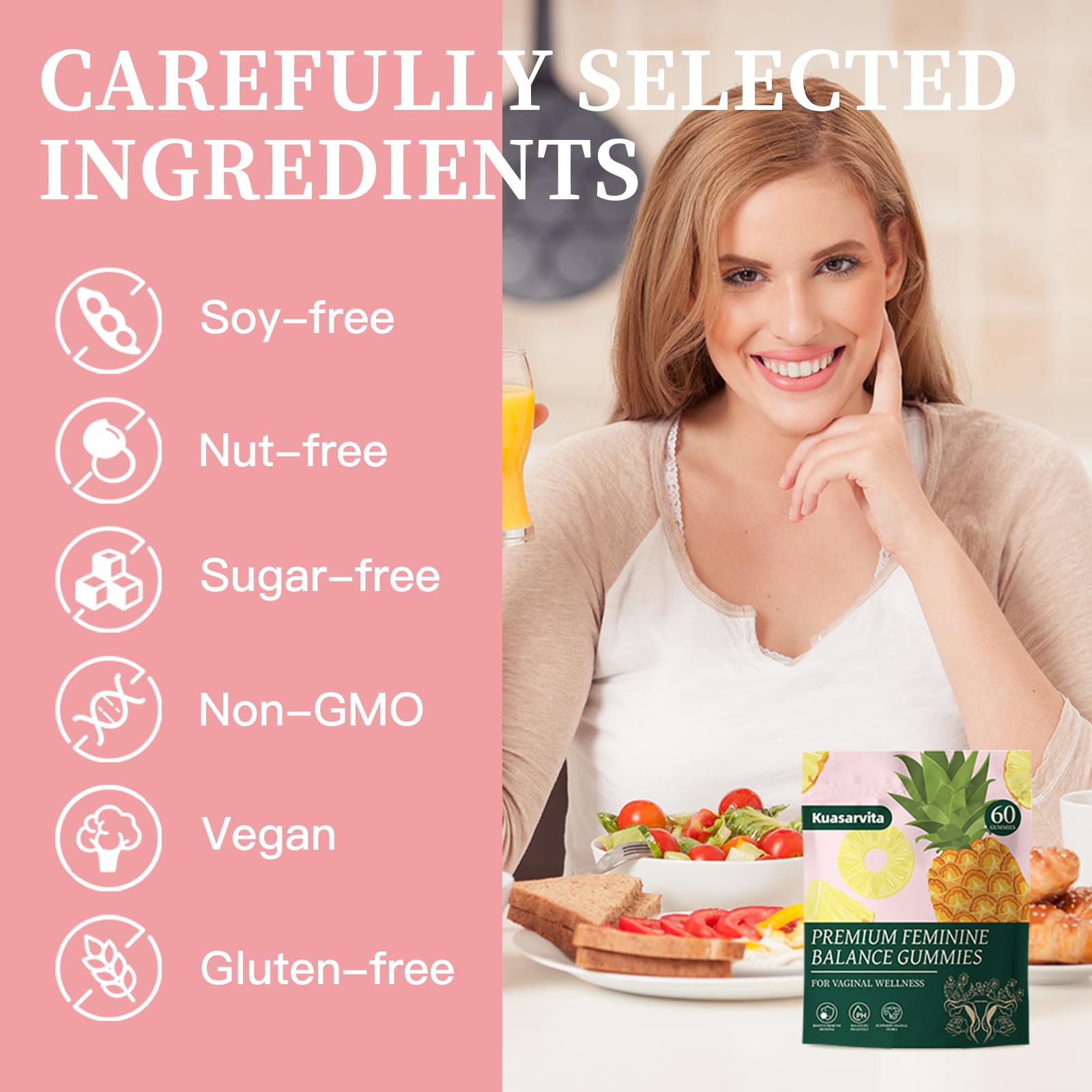 Premium Feminine Balance Gummies,Vital Vaginal Probiotics Source Feminine Gummies,Probiotic Gummies for Prenatal & Postnatal Women - Probiotics for Digestion, pH Balance, Gut Health, Immune Support Kuasarvita uk supplements