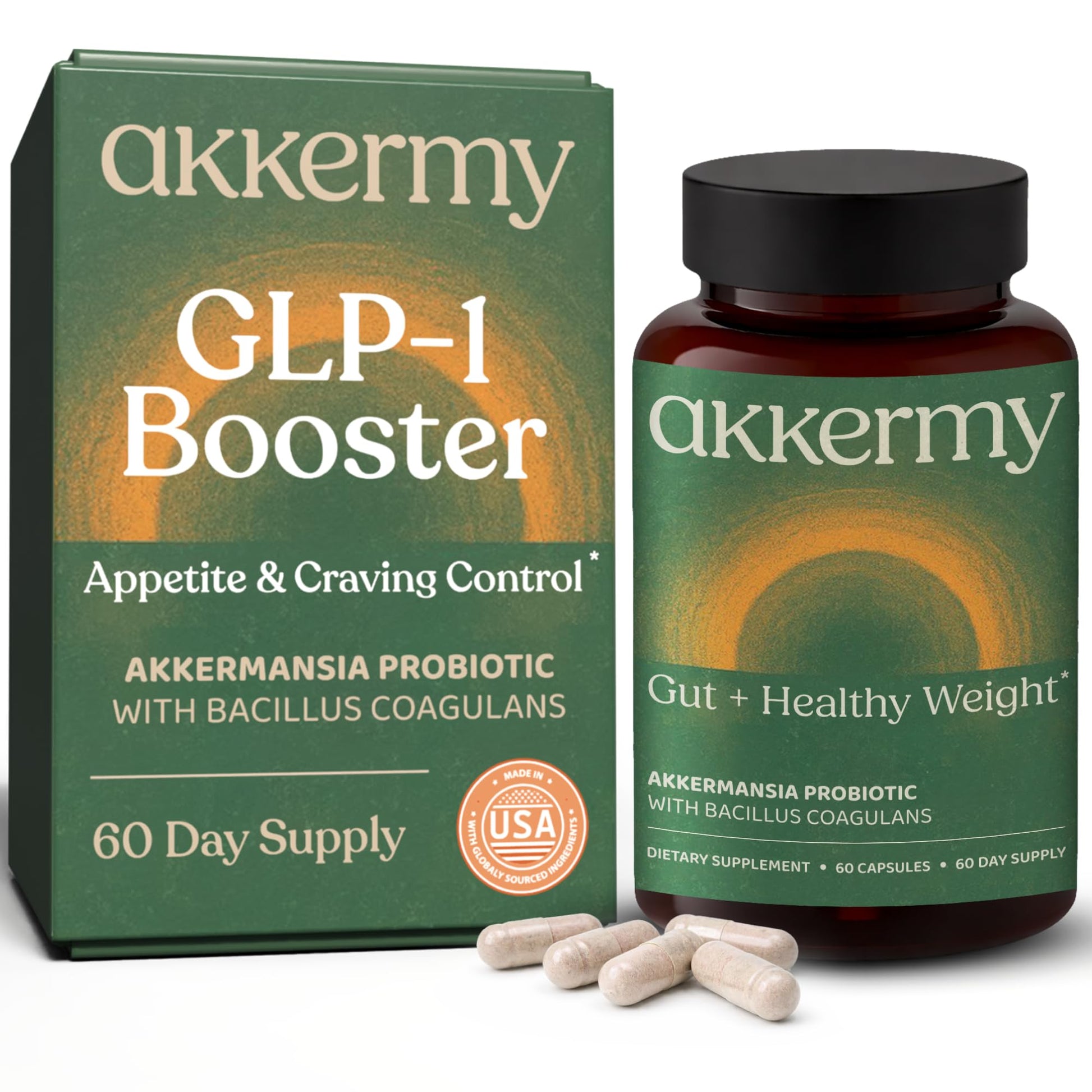 Akkermansia Probiotic for Appetite Suppressant & Craving Control | Increases GLP-1 for Weight Loss | 60 Day Supply | Made in USA | Bacillus Coagulans, B2, D3 & Chromium | SIBO Friendly, Vegan Akkermy uk supplements