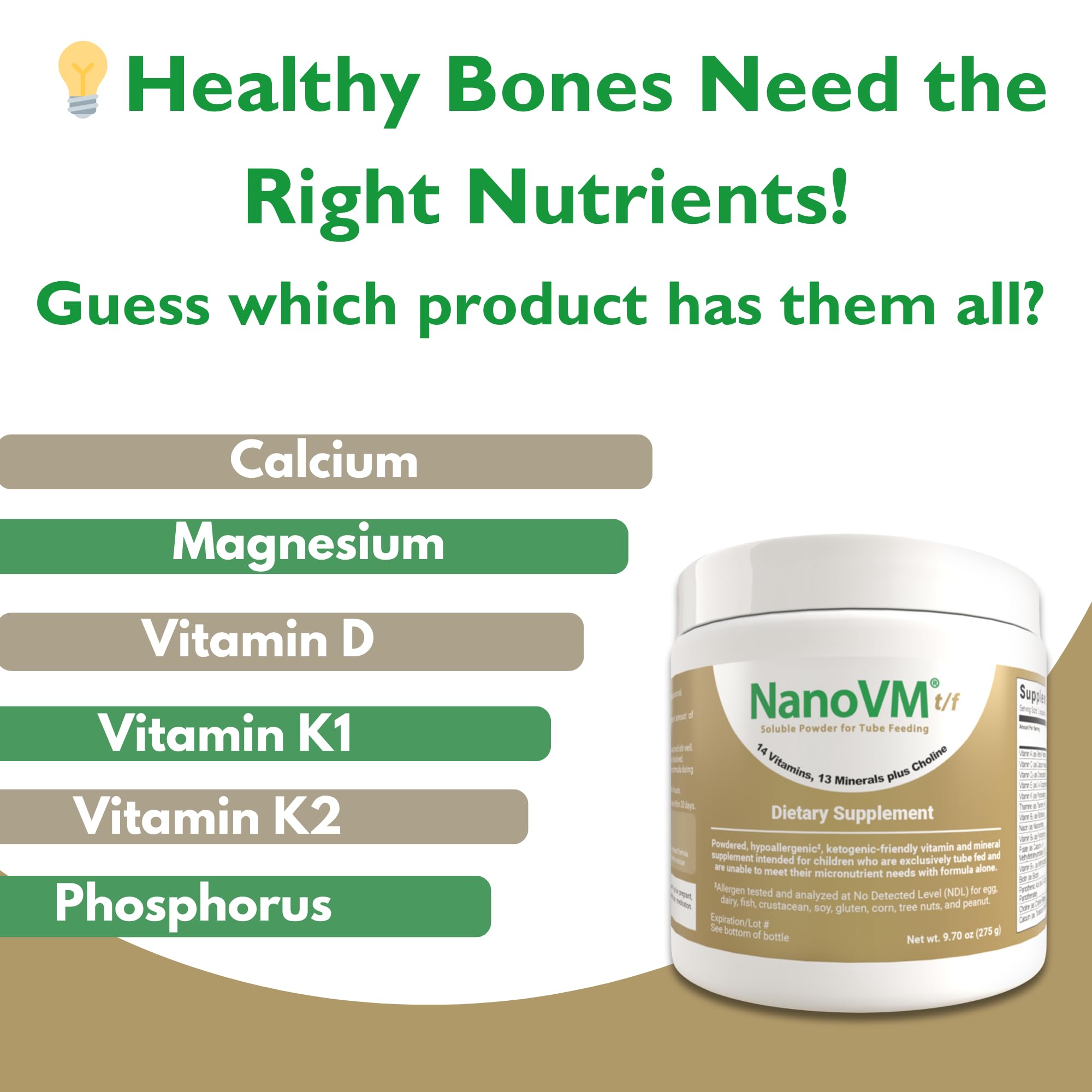 NanoVM t/f, Dietary Supplement for Tube Feeding, Allergen-Free Kids Multivitamin, Unflavored Vitamin Powder with 14 Vitamins & 13 Minerals, Low-Carb Kids Vitamins, 275g - Solace Nutrition NanoVM uk supplements