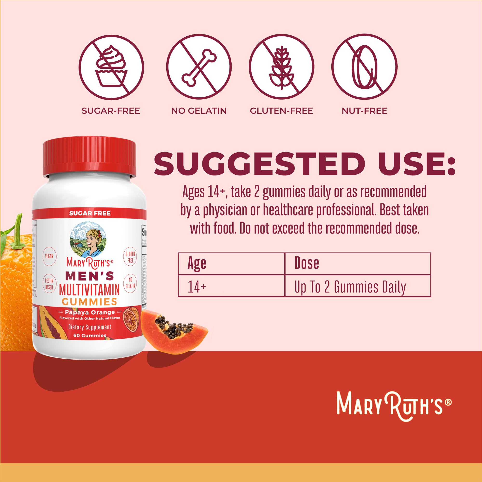 MaryRuth's Multivitamin Gummies for Men | Vitamin A, C, D, E, B6, B12, Biotin, Zinc | Energy Metabolism | Immunity | Bone Health | Cellular Health | Vegan | Non-GMO | Gluten & Sugar Free | 60 Count MARYRUTH'S uk supplements