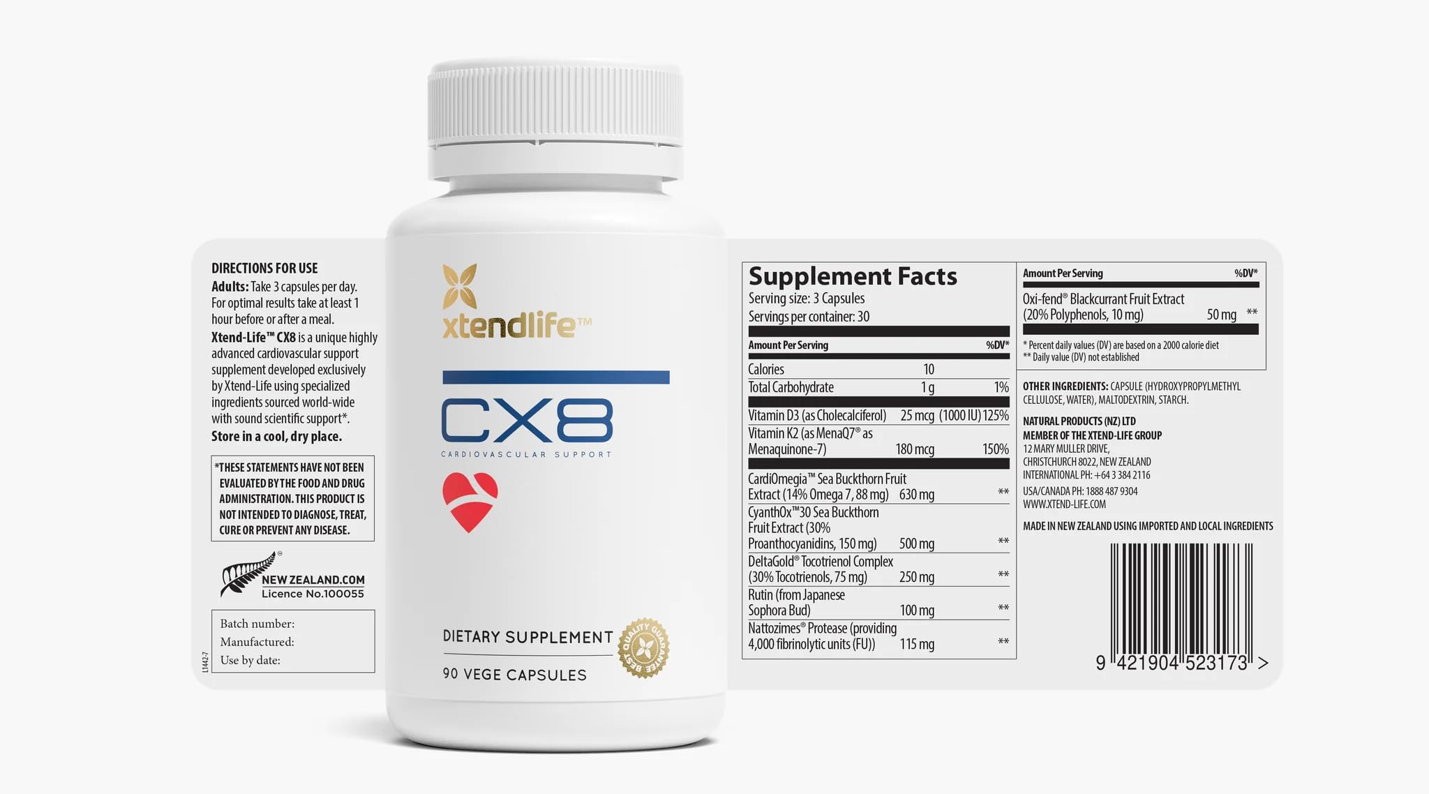 Xtendlife CX8 Heart Health Supplement for Cardiovascular Support, Circulation, and Arterial Health - with Vitamin K2 MK7, D3, Tocotrienols, and Sea Buckthorn-30 Day Supply Xtendlife uk supplements