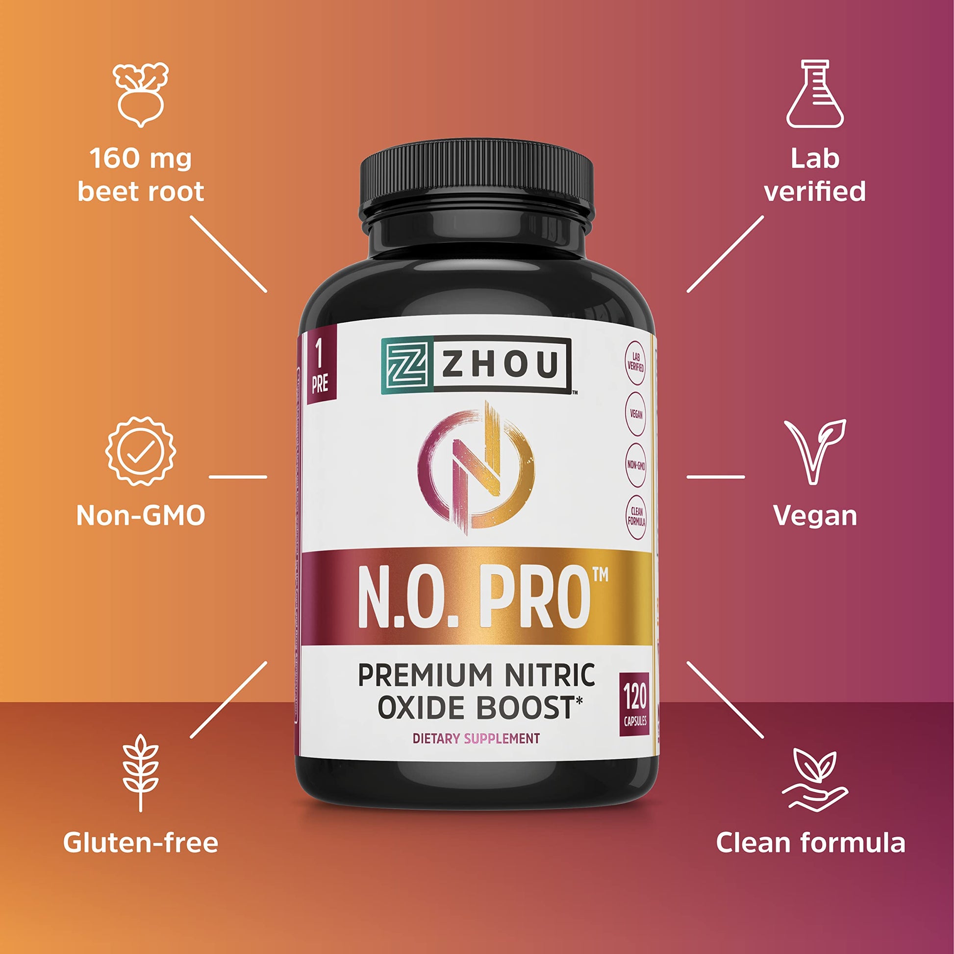 Zhou Nitric Oxide with L Arginine, Citrulline Malate, AAKG and Beet Root | Powerful N.O. Zhou Nutrition uk supplements