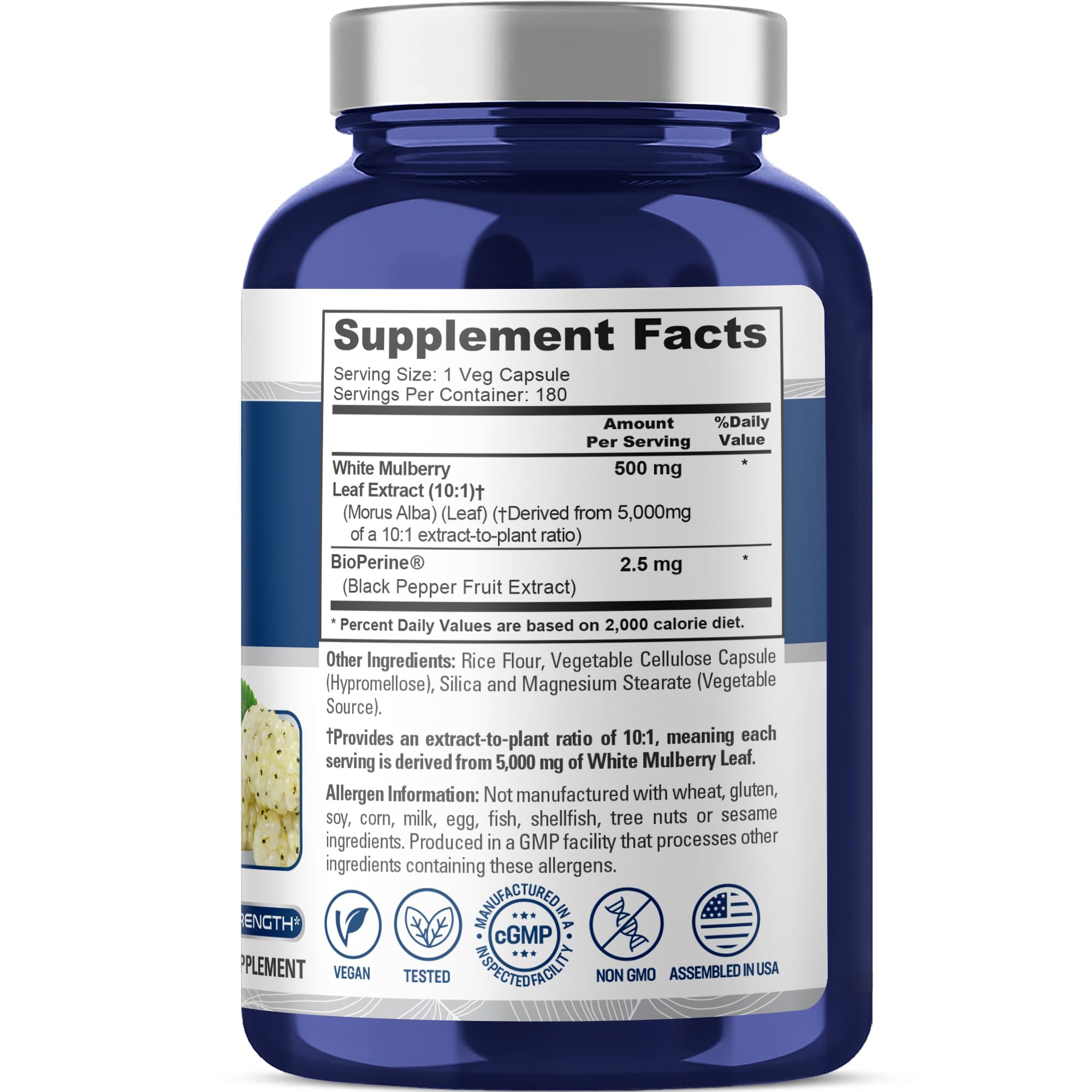 NusaPure White Mulberry Leaf Extract 10:1 Extract, 500 mg Equivalent to 5000mg 180 Veg Caps (Vegan, Non GMO Bioperine) NusaPure uk supplements