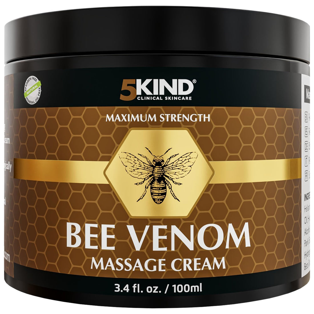 5kind Maximum Strength Bee Venom Cream - Naturally Massage Joints & Muscles, Lower Back, Knee, Neck, Shoulder, Hip & Feet - Responsibly Sourced Premium Bee Venom Cream 3.4 Fl Oz 5kind clinical skincare uk supplements