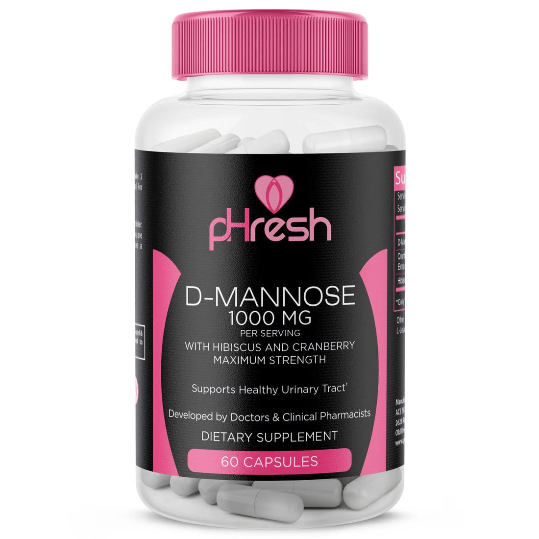 ACE NUTRITION pHresh D-Mannose with Cranberry Capsules for Women and Men, Maximum Strength 1000 mg Per Serving - Supports: Urinary Tract Health - Made in The USA ACE NUTRITION uk supplements