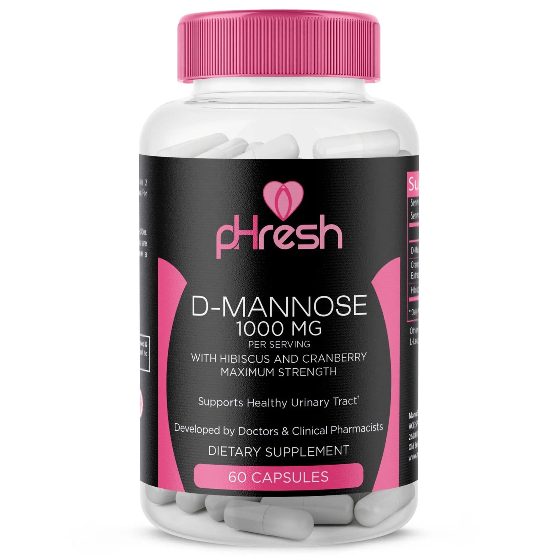 ACE NUTRITION pHresh D-Mannose with Cranberry Capsules for Women and Men, Maximum Strength 1000 mg Per Serving - Supports: Urinary Tract Health - Made in The USA ACE NUTRITION uk supplements