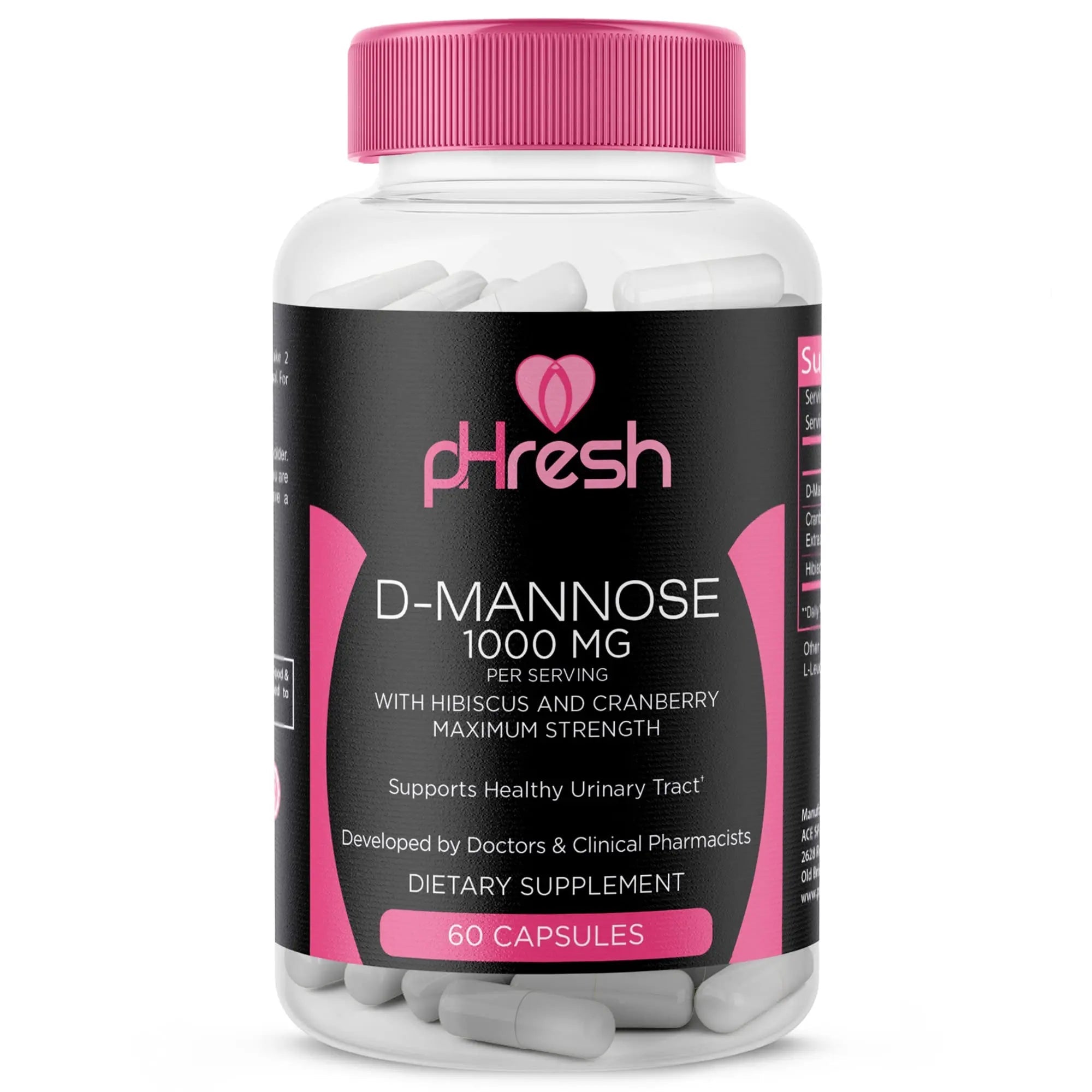 ACE NUTRITION pHresh D-Mannose with Cranberry Capsules for Women and Men, Maximum Strength 1000 mg Per Serving - Supports: Urinary Tract Health - Made in The USA ACE NUTRITION uk supplements