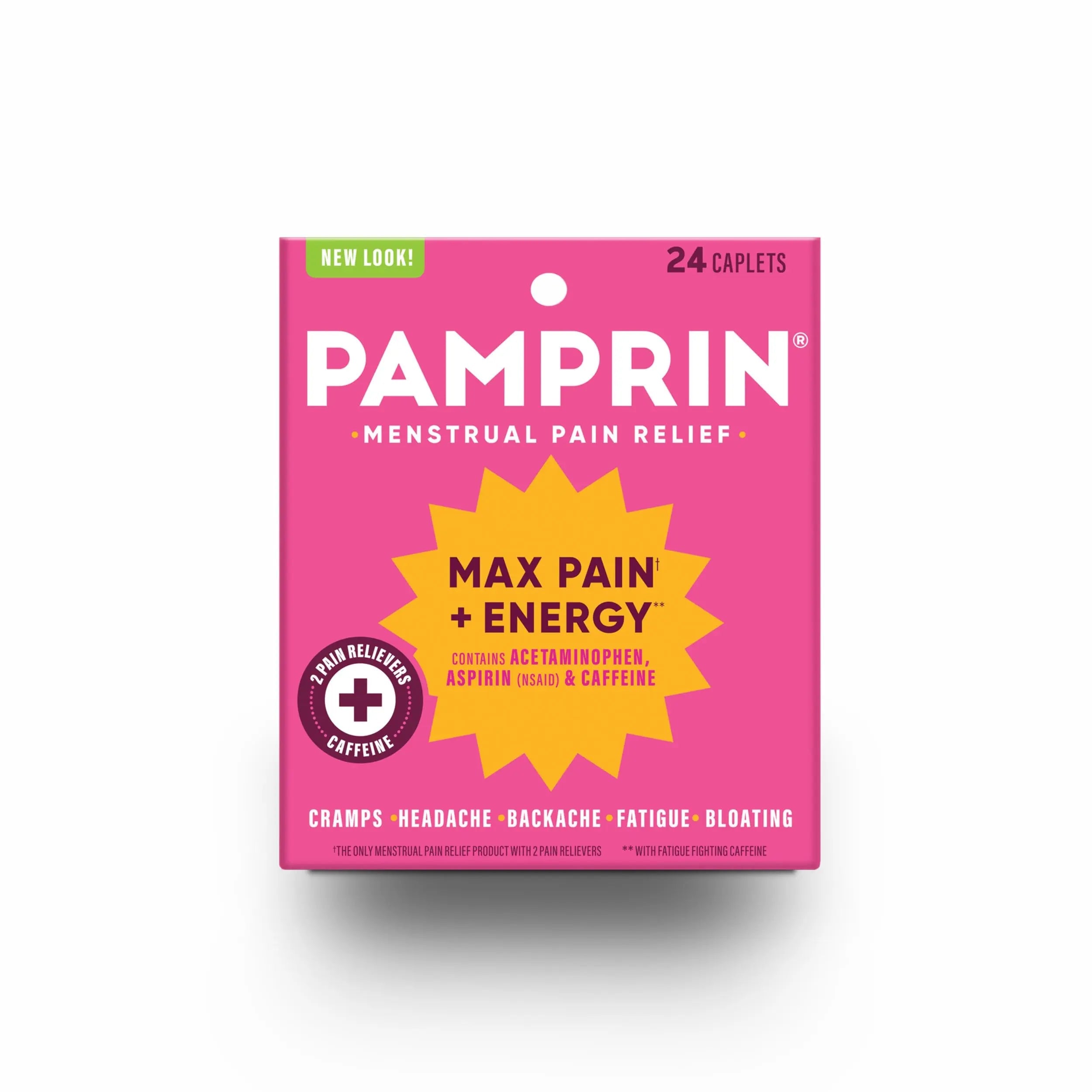 Pamprin Maximum Strength Max Pain and Energy Formula, Menstrual Period Symptoms Relief for Cramps, Bloating and Fatigue, 24 Caplets Pamprin uk supplements