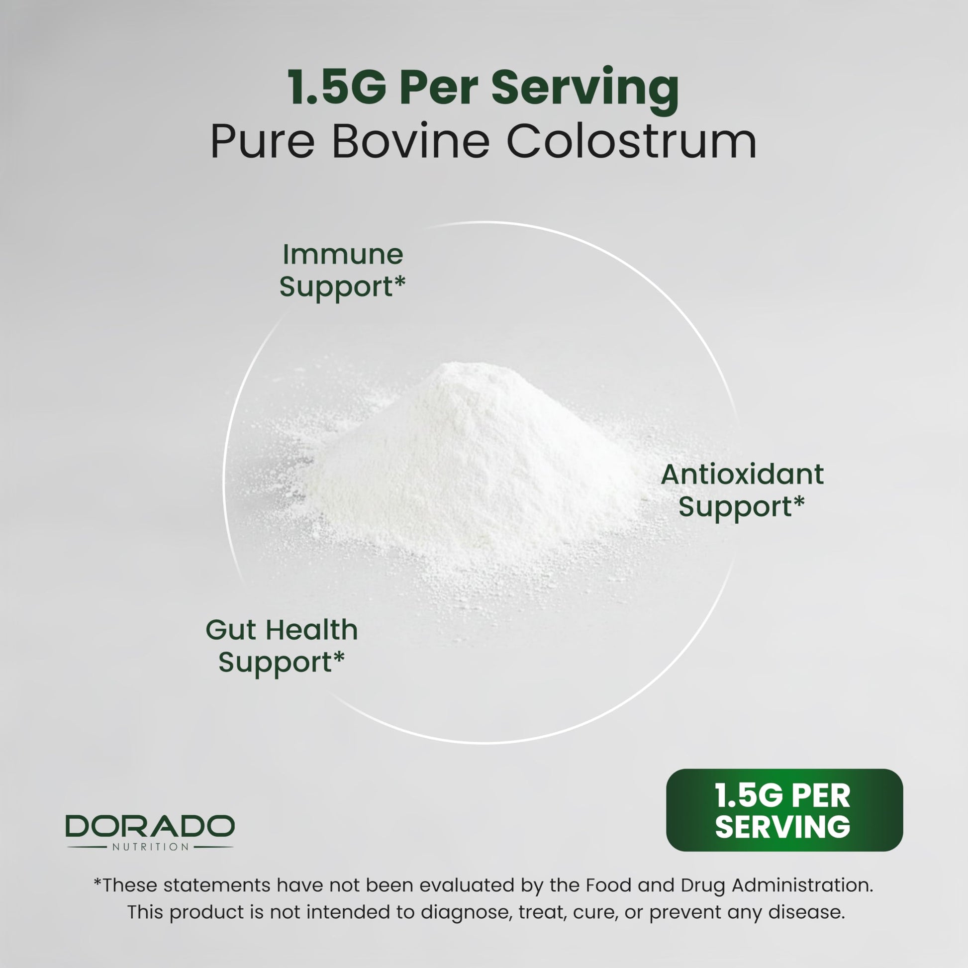 Colostrum Supplement Powder 90g (60 Servings of 1.5g Pure Bovine Colostrum Std. to Contain 20% IgG Immunoglobulins) Grass Fed Powder - No Fillers, Third Party Tested, Unflavored & Non-GMO DORADO NUTRITION uk supplements