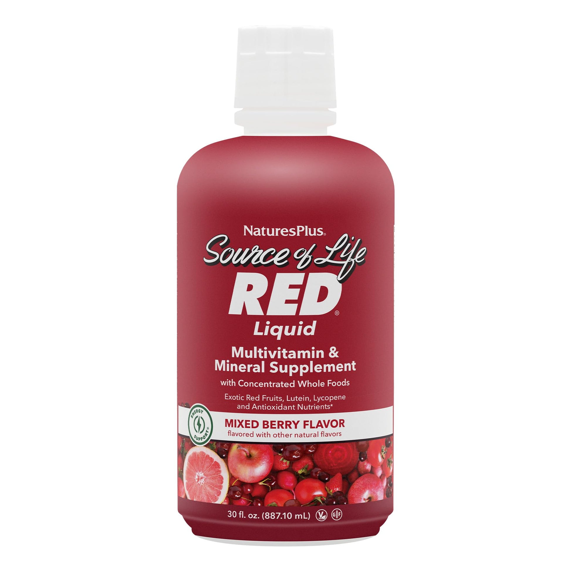 NaturesPlus Source of Life RED Multivitamin Liquid - 30 oz - Energy & Immune Support - with Exotic Red Fruits, Lycopene & Lutein - Vegetarian & Gluten Free - 30 Servings NaturesPlus uk supplements