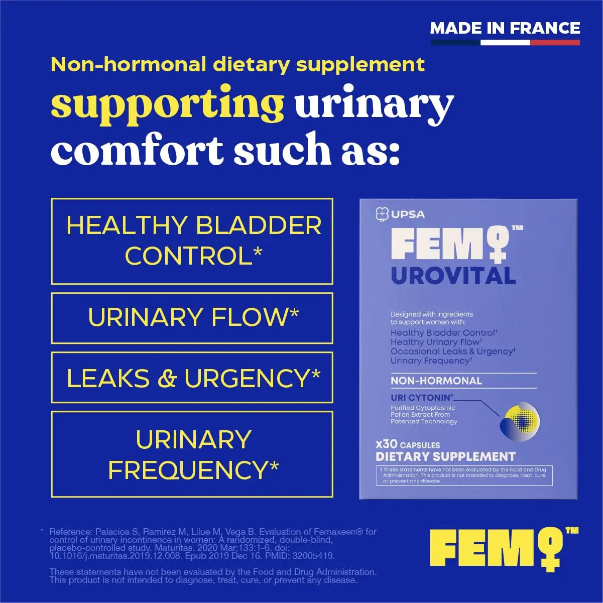 FEM Urovital Bladder Control Supplements - Overactive Bladder, Leakage & Urgency Relief - Non-Hormonal Urinary Tract Health Support for Women - 30 Capsules Upsa uk supplements