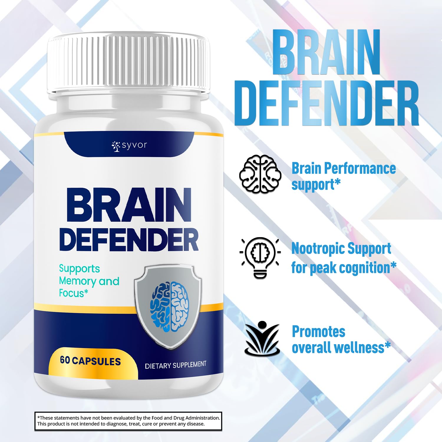 (2 Pack) Brain Defender Supplement Pills, Official Brain Defender Advanced Formula Nootropic Capsules, All Natural Health and Wellness Support Formula Maximum Strength Braindefender (120 Capsules) Syvor uk supplements