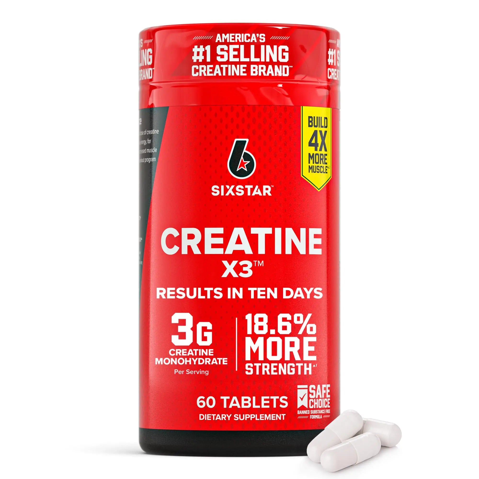 Six Star Creatine Pills, X3 (60 Caplets) - Creatine for Women & Men - Creatine Capsules Support Muscle Strength - Pre & Post Workout Creatine Supplement Six Star uk supplements