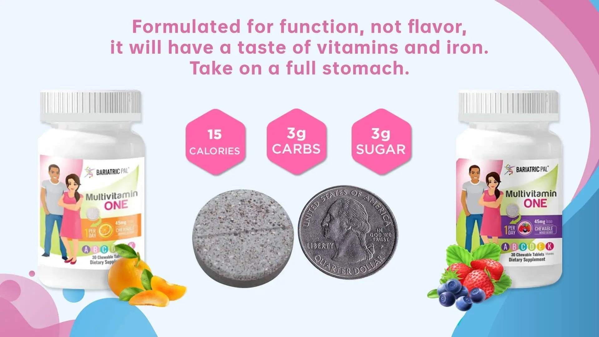 BariatricPal Multivitamin ONE 1 per Day! Bariatric Multivitamin Chewable with 45mg Iron - Mixed Berry (30 Count) BariatricPal uk supplements