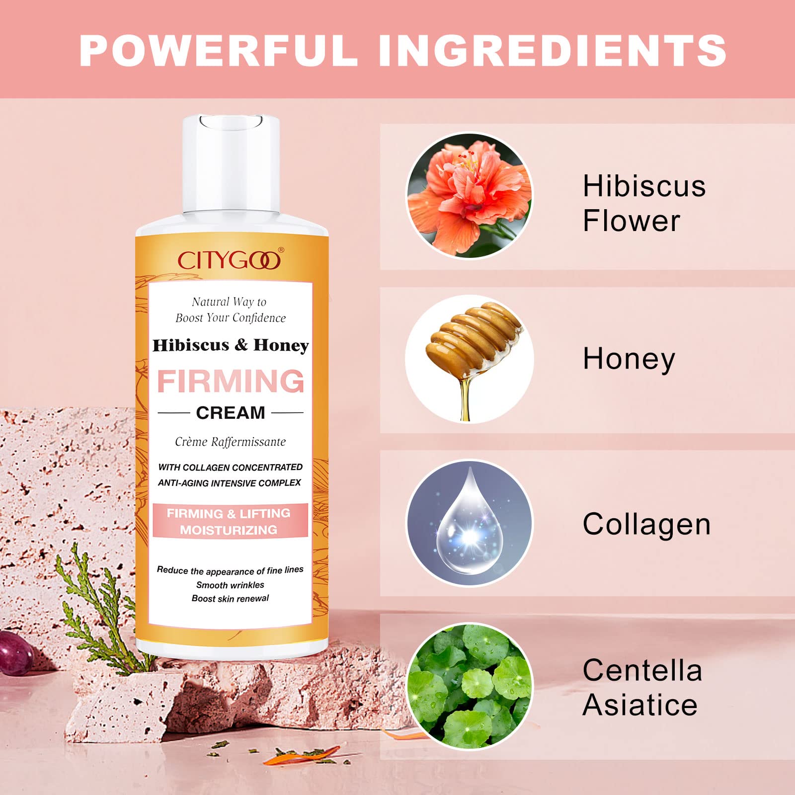 Hibiscus and Honey Firming Cream, Skin Tightening Lotion, Reduces the Look of Neck Lines CITYGOO uk supplements