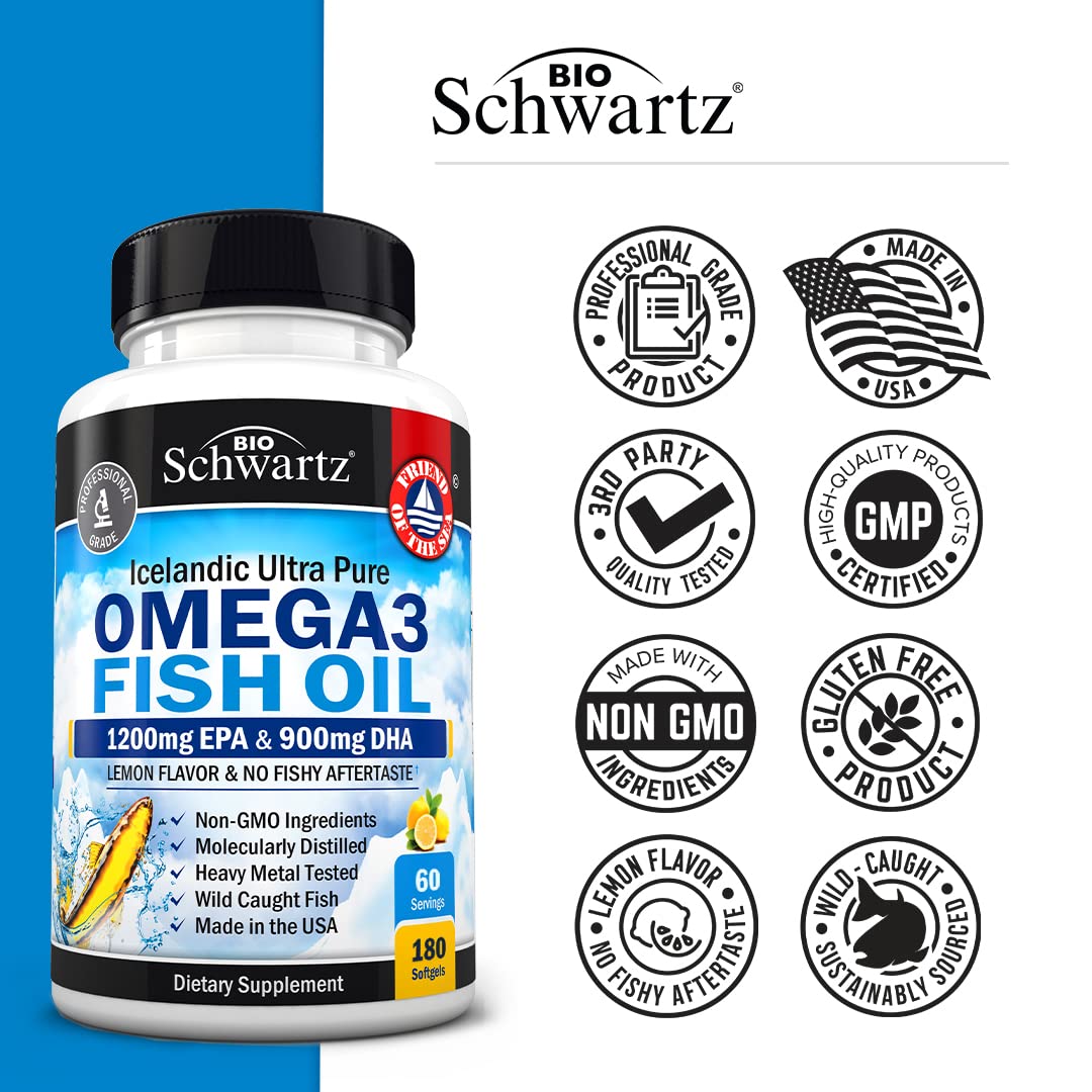 Omega 3 Fish Oil Supplement - 1200mg EPA and 900mg DHA Fatty Acid Per Serving BioSchwartz uk supplements