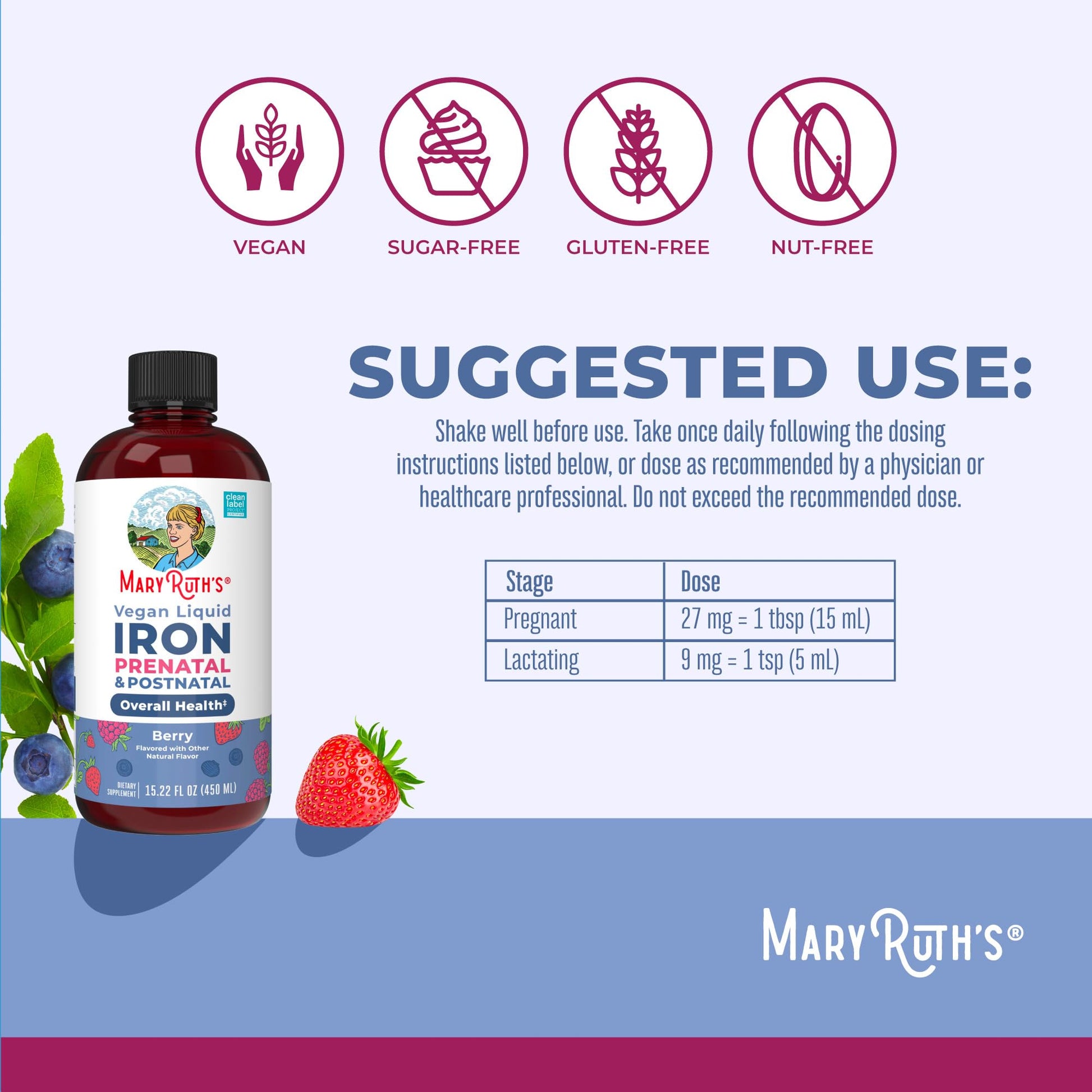 MaryRuth Organics | Liquid Iron Supplement Prenatal & Postnatal for Pregnant & Lactating | Iron Deficiency | Immune Support | Sugar/Gluten Free | Vegan | Non-GMO | 15.22 Fl Oz MARYRUTH'S uk supplements