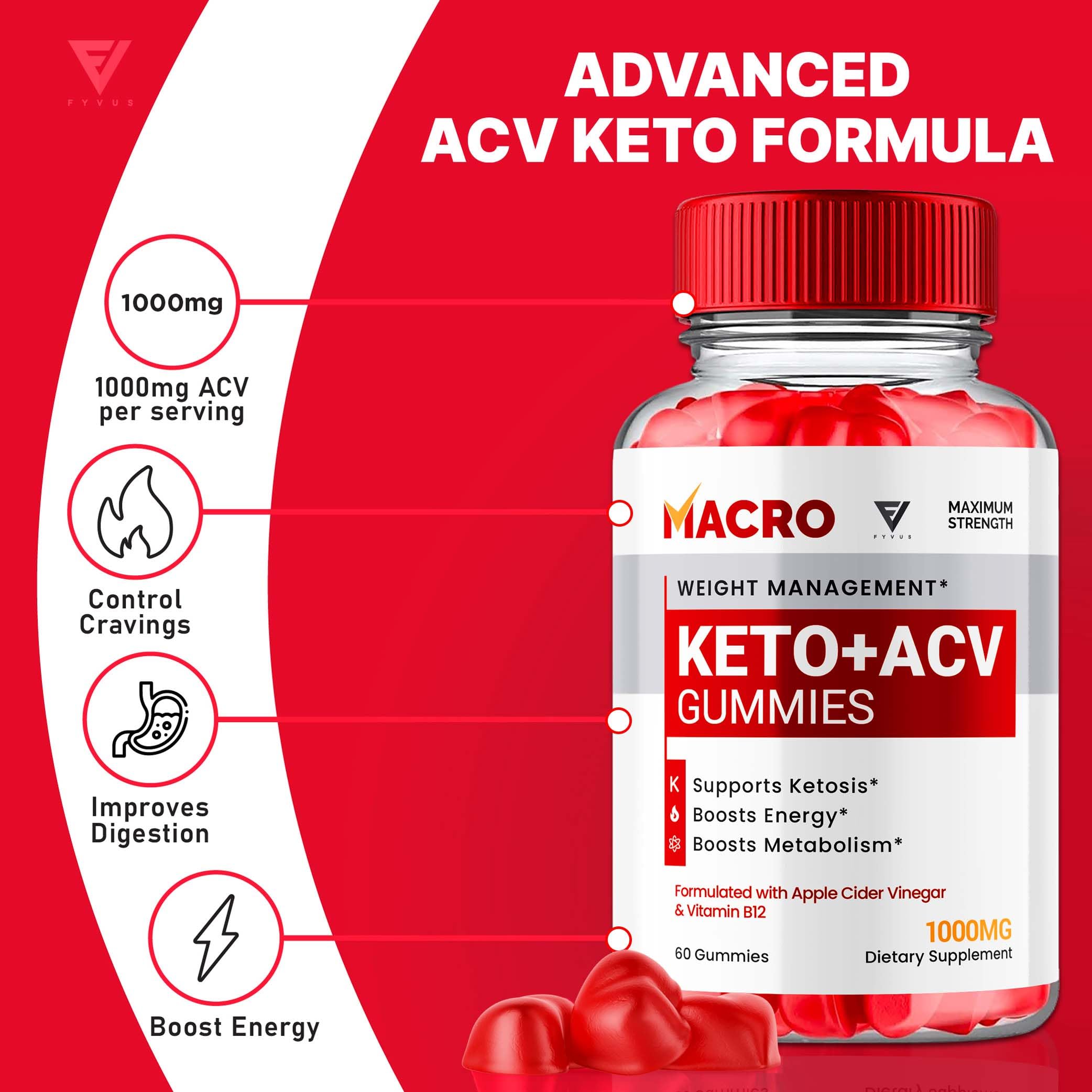 Macro Keto ACV Gummies Advanced Apple Cider Vinegar Vitamin Supplement Fyvus uk supplements
