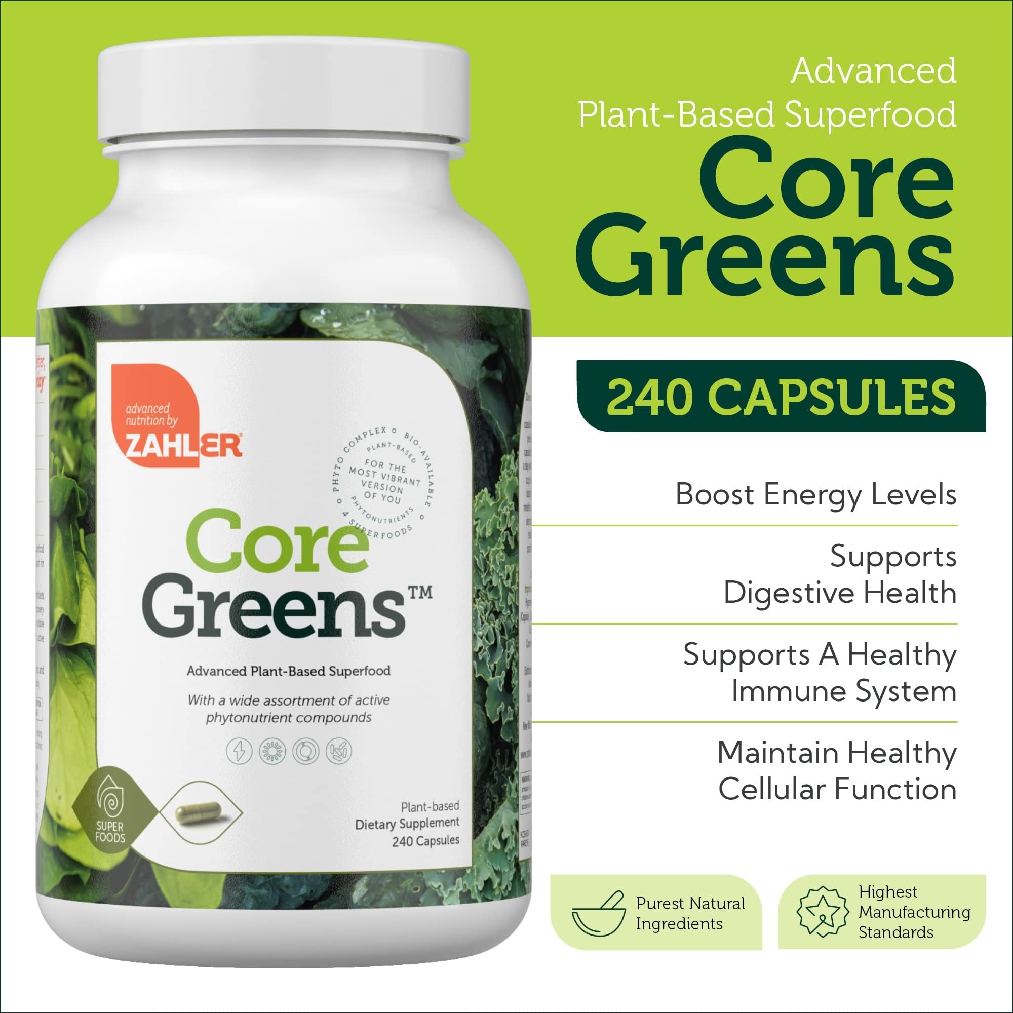 Zahler Core Greens, Superfood Greens Capsules, Super Greens with Spirulina, Chlorella, Spectra Blend and More, Kosher, 240 Capsule (240 Capsules) Zahler uk supplements