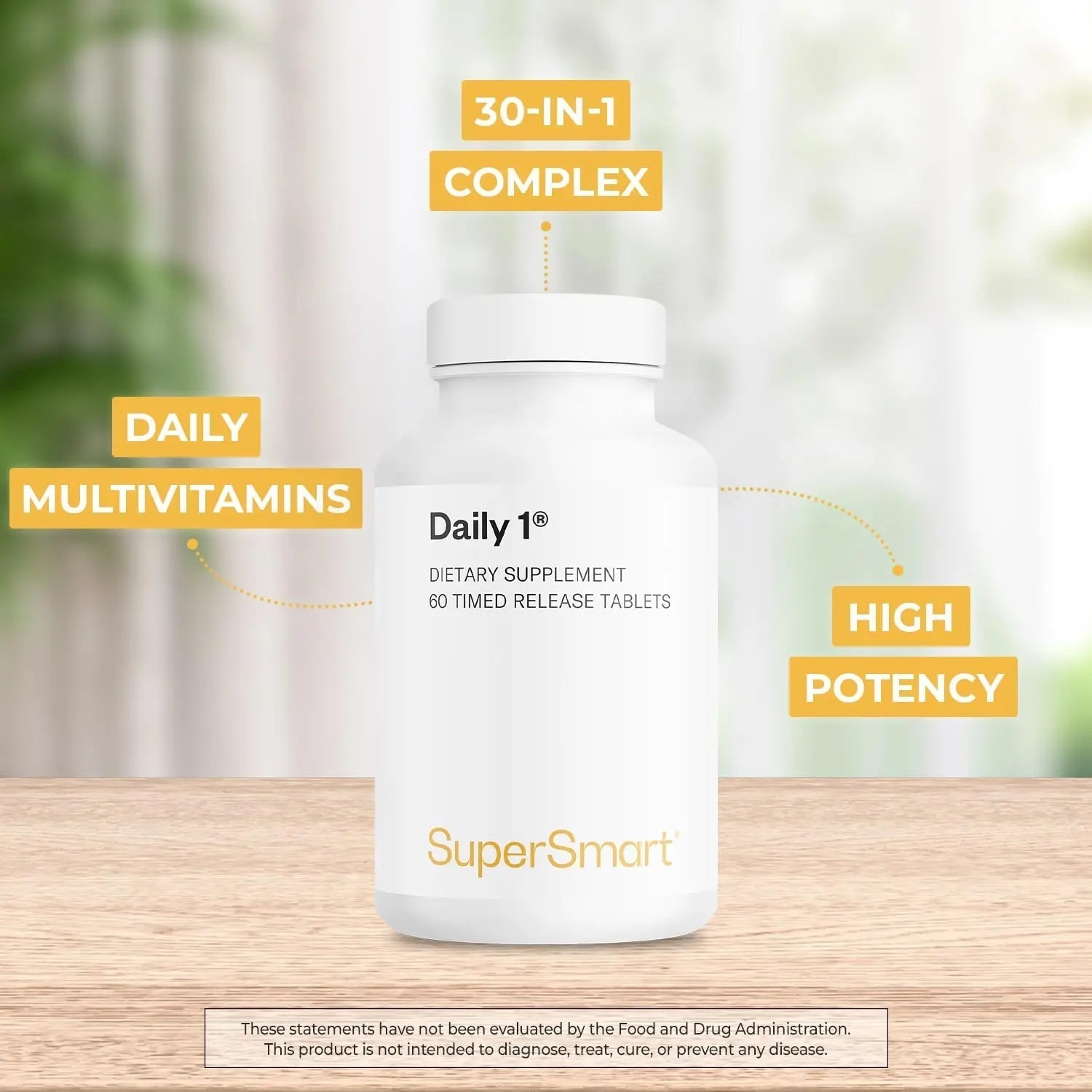 Supersmart - Daily 1® Timed Release - Multivitamin Supplement for Women & Men - with BioPQQ®, Vitamin A, B, C, D & E, Biotin, Quercetin & Fisetin | Supersmart uk supplements