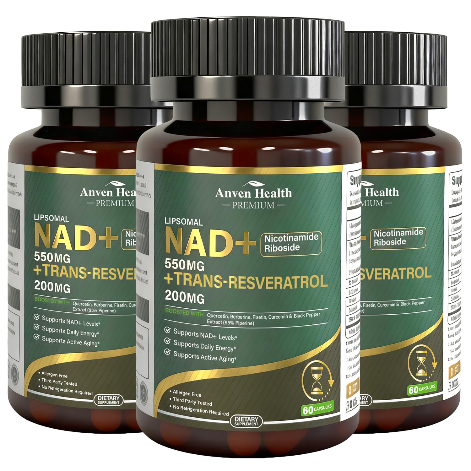 Anven Health Liposomal NAD+ Resveratrol Supplement - NMN Alternative with Trans-Resveratrol, Quercetin & Fisetin - NAD Plus for Women and Men, Cellular Energy & Healthy Aging, Non-GMO | 180 Capsules Anven Health uk supplements