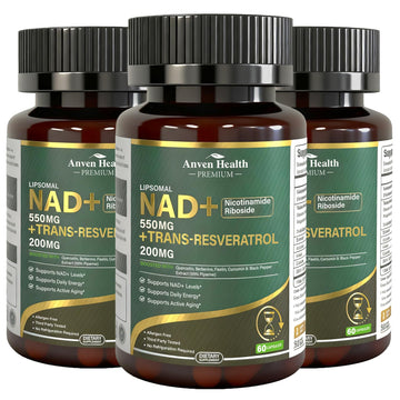 Anven Health Liposomal NAD+ Resveratrol Supplement - NMN Alternative with Trans-Resveratrol, Quercetin & Fisetin - NAD Plus for Women and Men, Cellular Energy & Healthy Aging, Non-GMO | 180 Capsules Anven Health uk supplements