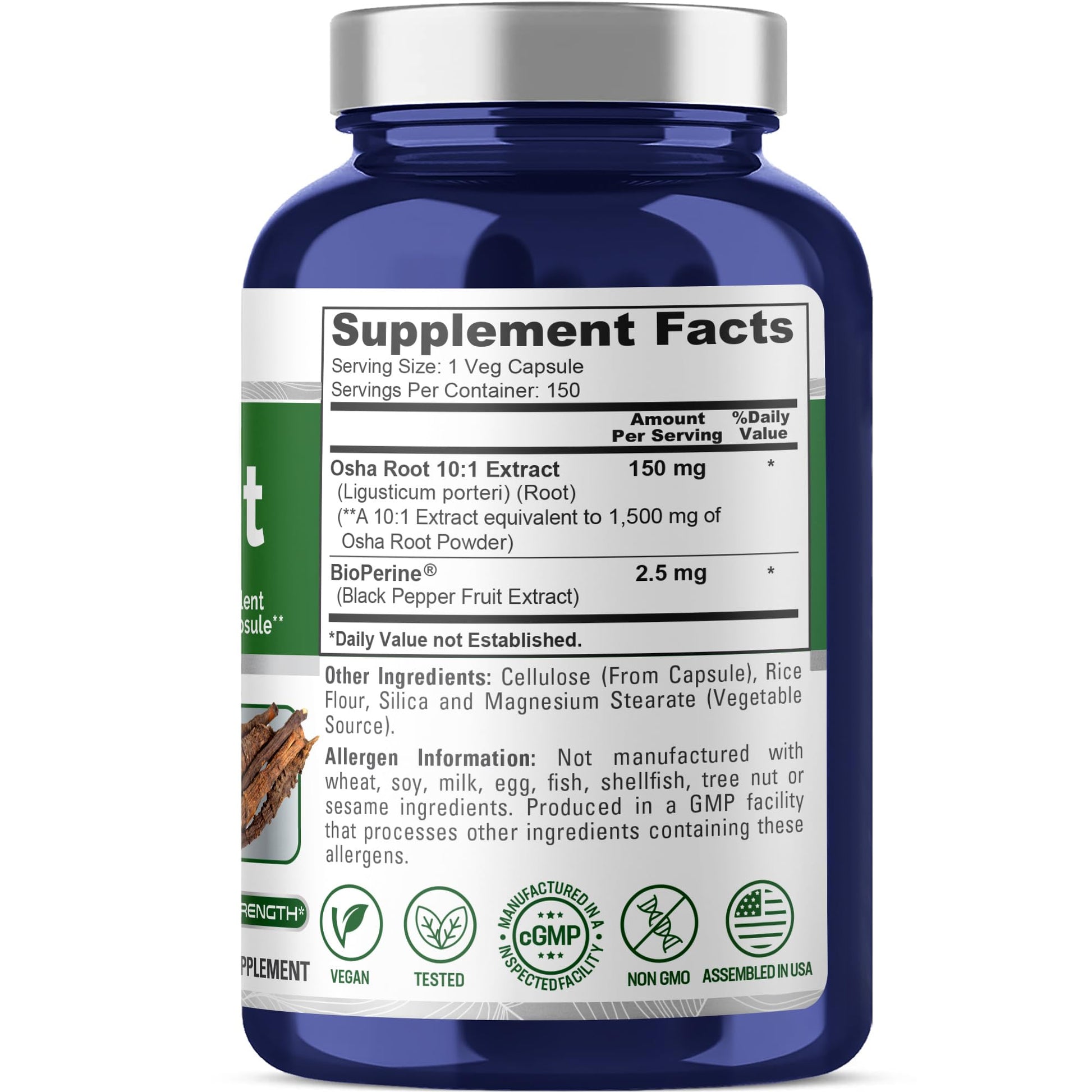 NusaPure OSHA Root Extract 1500 mg per Vegan Caps - 150 Count (10:1 Extract, Non-GMO, Vegan, Bioperine) Ligusticum Porteri NusaPure uk supplements